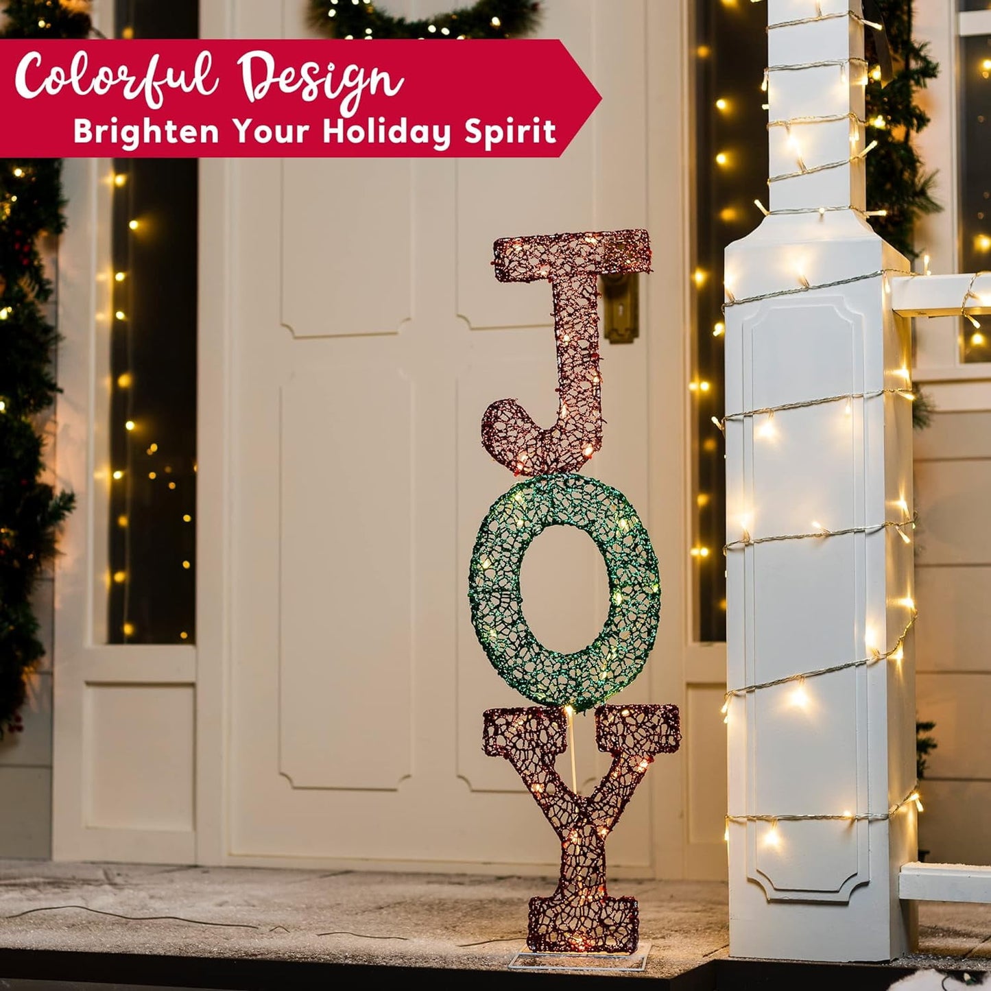 Syncfun 3 FT Joy Letters Yard Light Christmas Outdoor Decorations,30 Pre-Lit LED 2D Stacked Joy Letters Christmas Decorations,Christmas Yard Light with Stakes Decorations Outdoor Holiday Decor