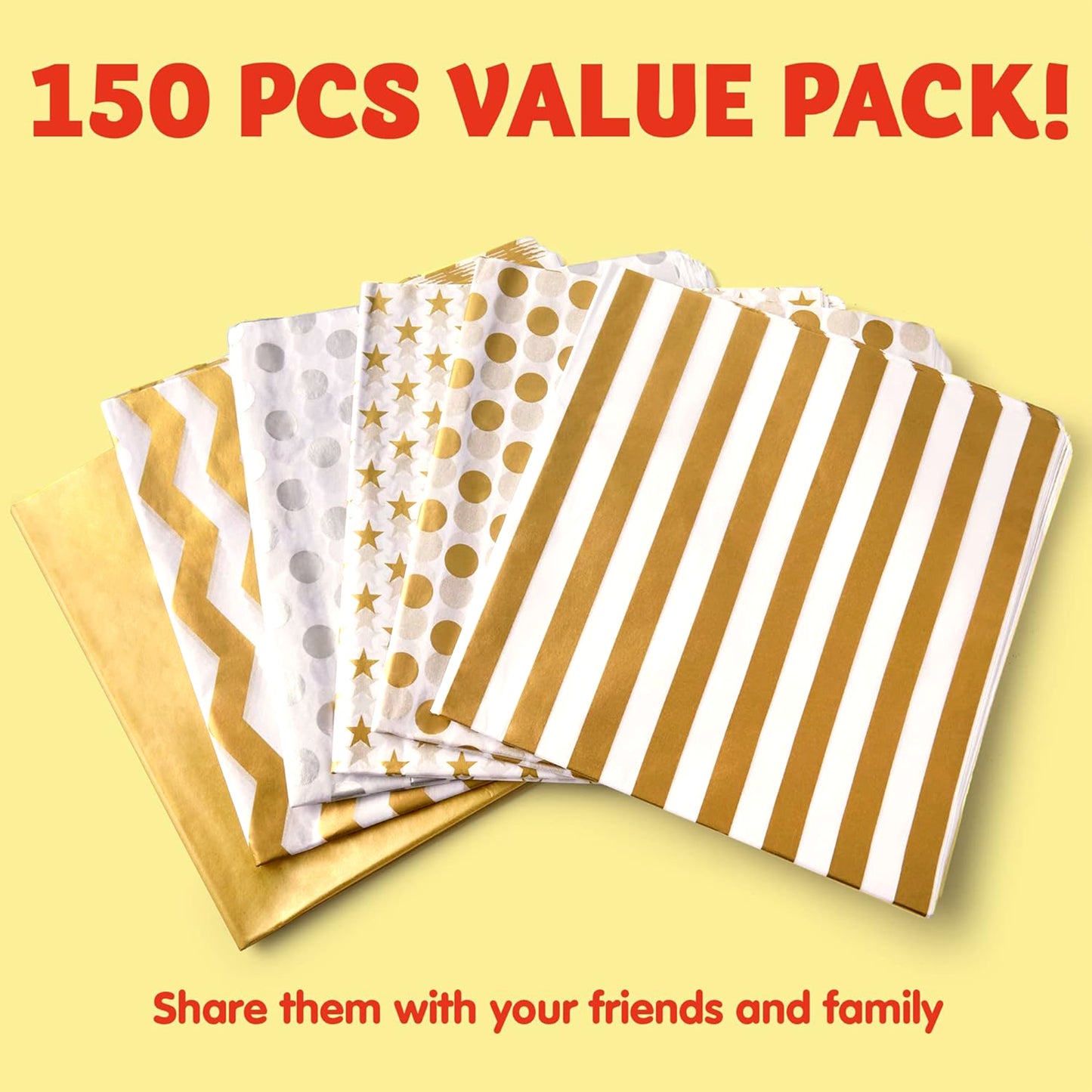 SYNCFUN 150 Sheets Christmas Tissue Paper Assorted Metallic Silver and Gold (20" x 20") Holiday Gift Wrapping for Party Favors Goody Bags, Xmas Presents Wrapping Stocking Stuffers