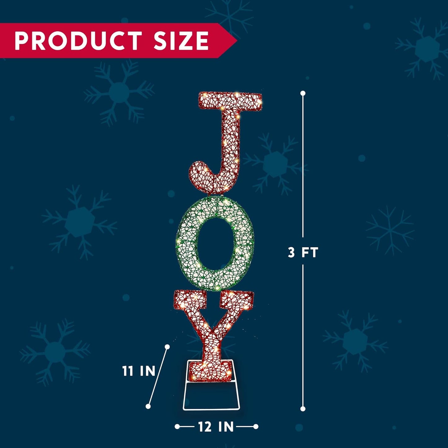 Syncfun 3 FT Joy Letters Yard Light Christmas Outdoor Decorations,30 Pre-Lit LED 2D Stacked Joy Letters Christmas Decorations,Christmas Yard Light with Stakes Decorations Outdoor Holiday Decor