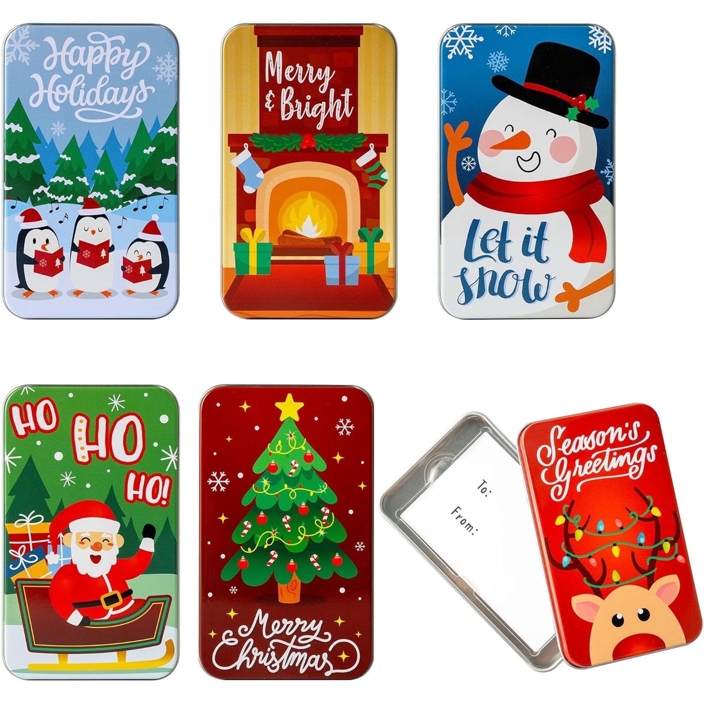 Joyfy 6 Pcs Gift Card Holder Boxes for Christmas, 4.33” x 2.6” x 0.6” Tins With Lids Money Cash Holders for Xmas Holiday Birthday Present Decor, Party Favors Silver Coin Boxes