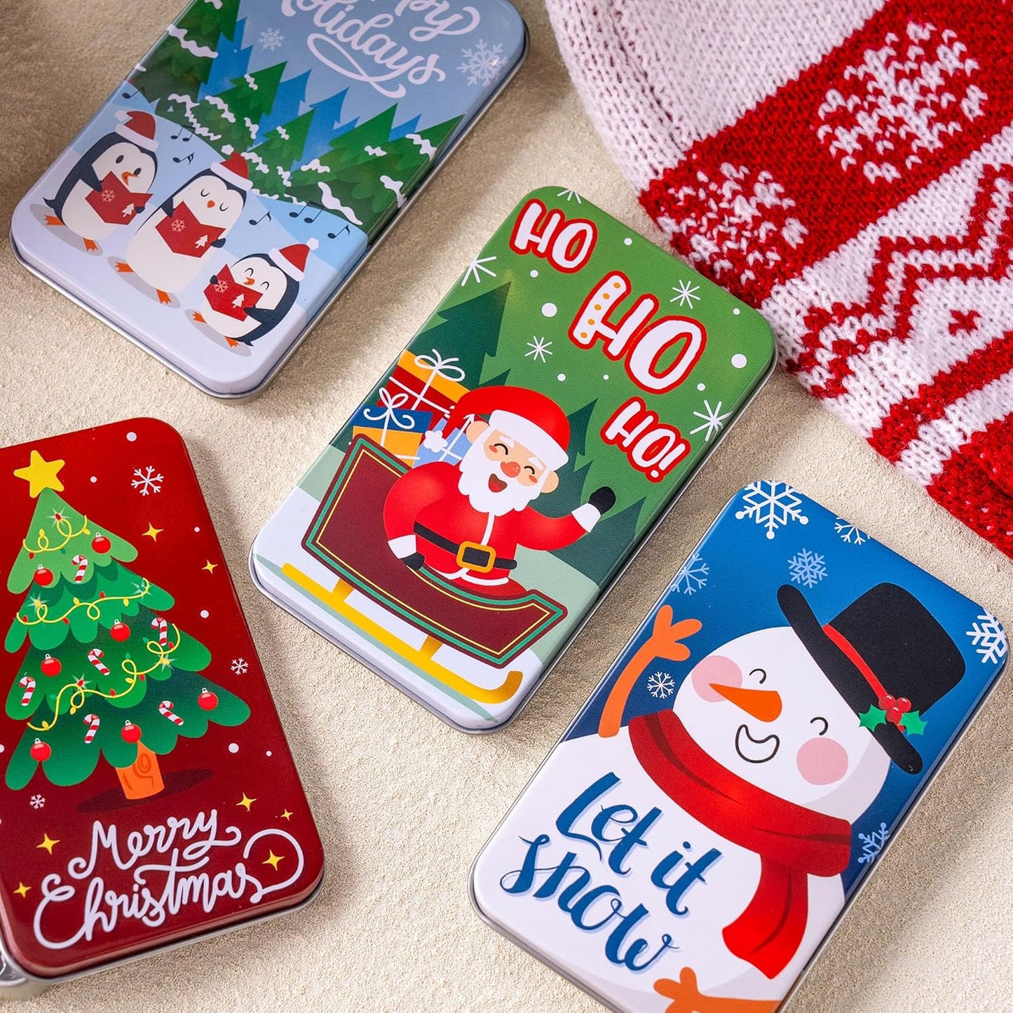 Joyfy 6 Pcs Gift Card Holder Boxes for Christmas, 4.33” x 2.6” x 0.6” Tins With Lids Money Cash Holders for Xmas Holiday Birthday Present Decor, Party Favors Silver Coin Boxes