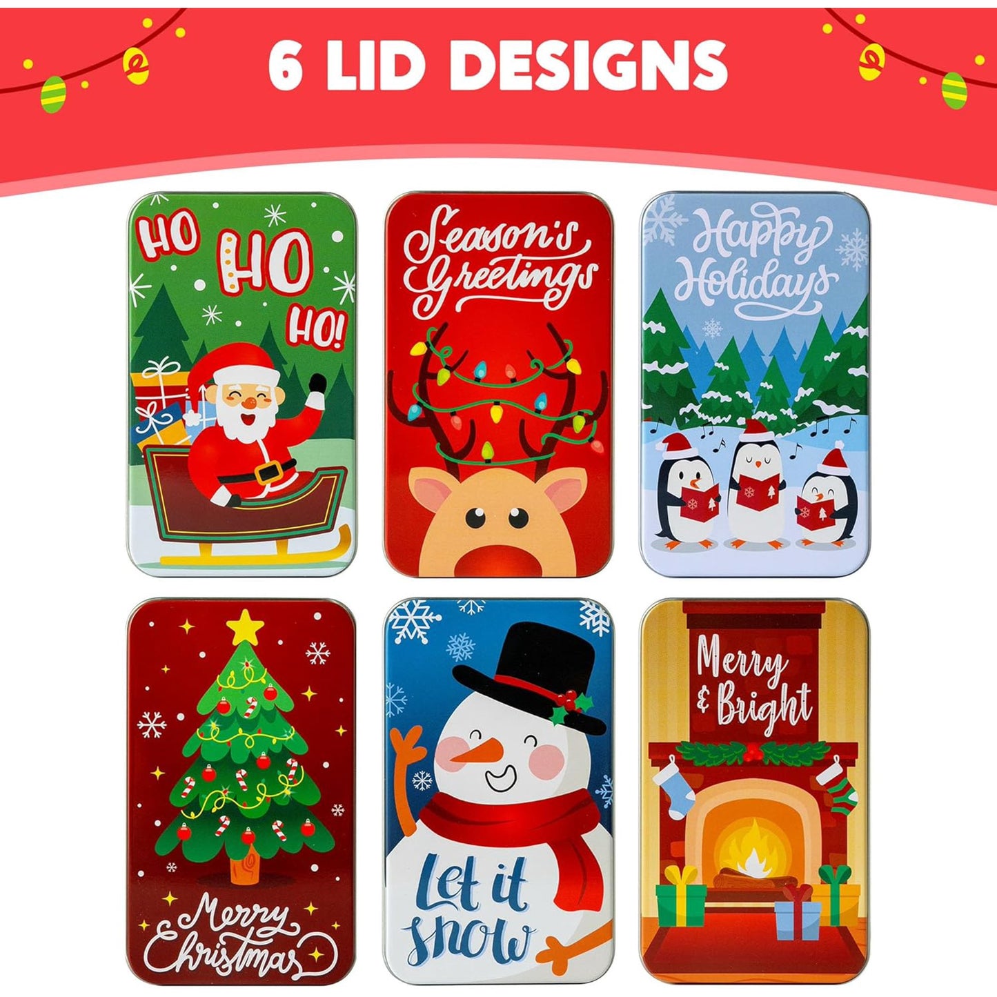 Joyfy 6 Pcs Gift Card Holder Boxes for Christmas, 4.33” x 2.6” x 0.6” Tins With Lids Money Cash Holders for Xmas Holiday Birthday Present Decor, Party Favors Silver Coin Boxes