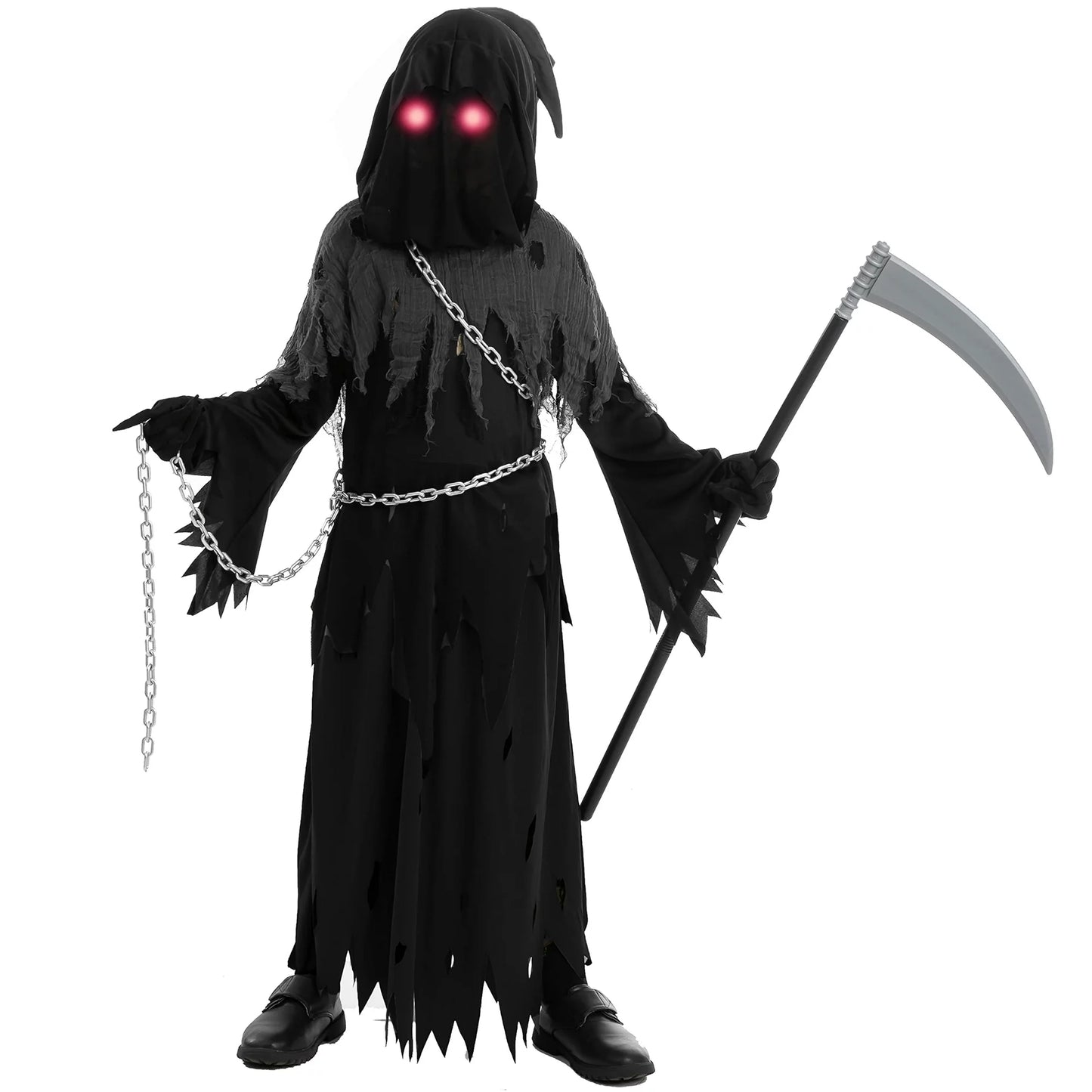 Spooktacular Creations Child Unisex Glowing Eyes Grim Reaper Costume for Creepy Phantom Halloween Costume, Large