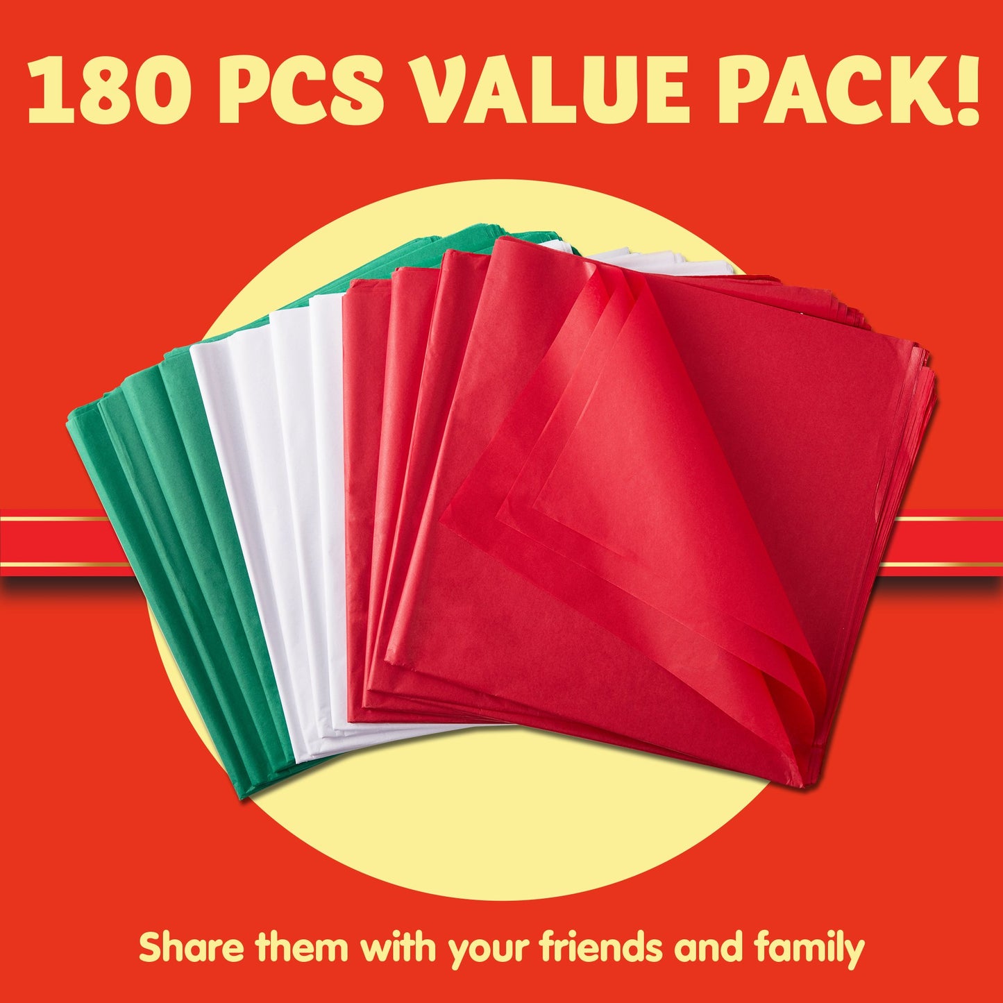 Joyfy 180 Sheets Christmas Tissue Paper Assorted Design (Red, Green & White) 20" x 20" Christmas Wrapping Tissue for Gift Bags DIY Crafts Party Decorations