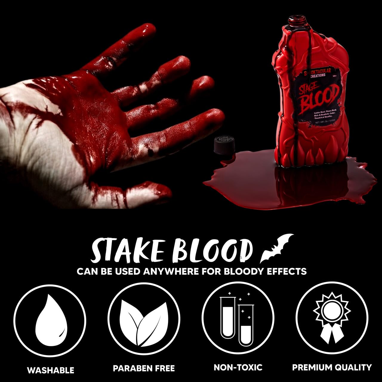 SPOOKTACULAR CREATIONS 18 oz Fake Halloween Vampire Blood Bottle for Halloween Costume, Zombie, Vampire and Monster Makeup & Dress Up
