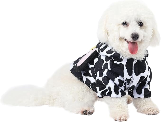 Joyfy Pet Cow Costume for Dogs, Halloween Costume with 3D Cow Hood for Dress Up Party and Outdoor Play,Large