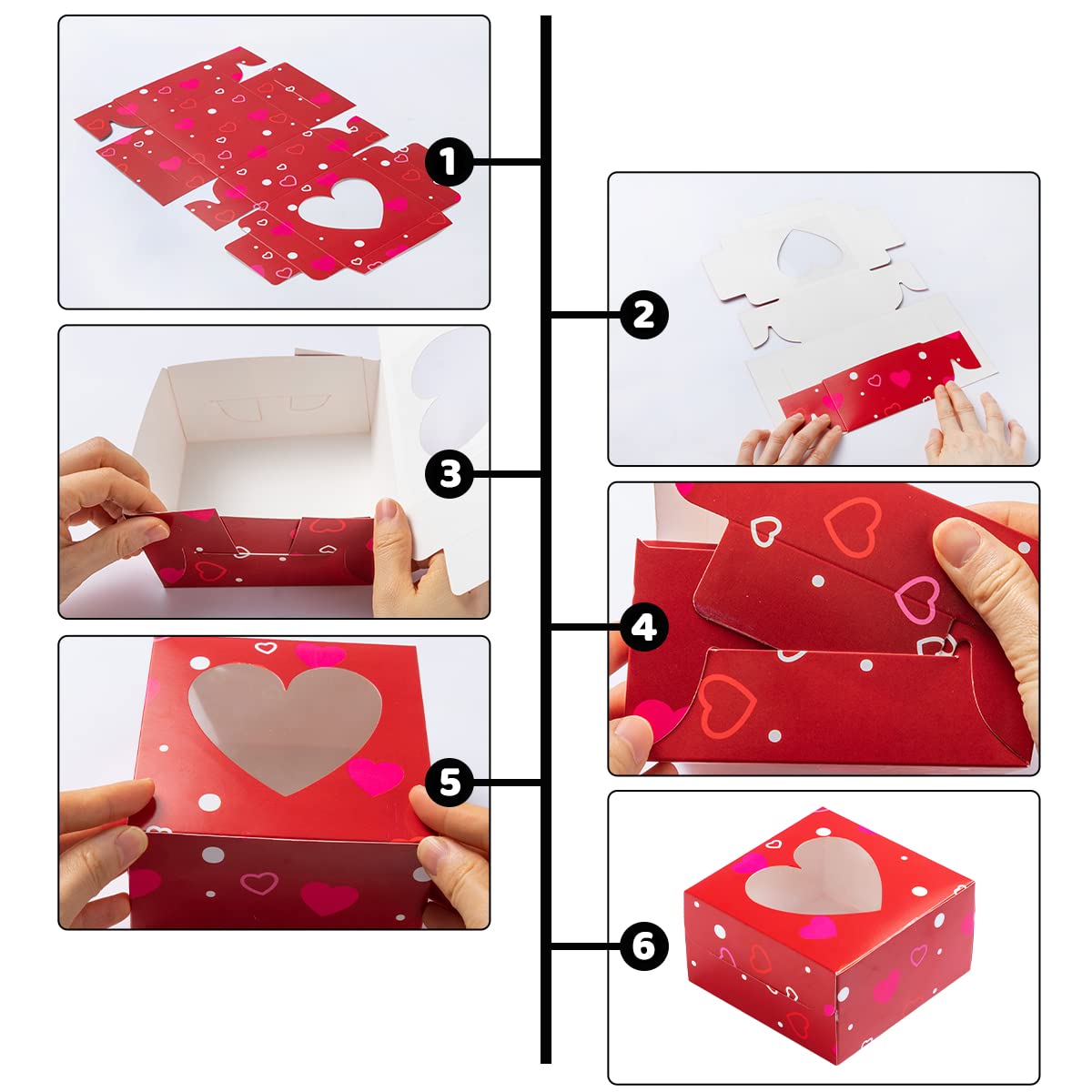 24 Pcs Valentine’s Day Bakery Treat Boxes Valentines Cupcake Boxes Cookie Boxes with Window for Holiday Pastries, Doughnut, Cookie, Cupcakes, Brownies, Truffles Gift Giving