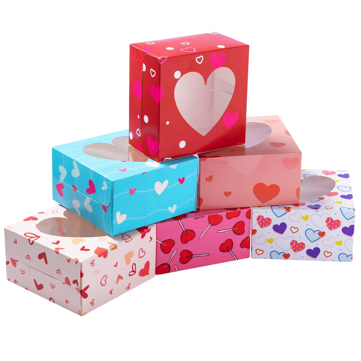 24 Pcs Valentine’s Day Bakery Treat Boxes Valentines Cupcake Boxes Cookie Boxes with Window for Holiday Pastries, Doughnut, Cookie, Cupcakes, Brownies, Truffles Gift Giving