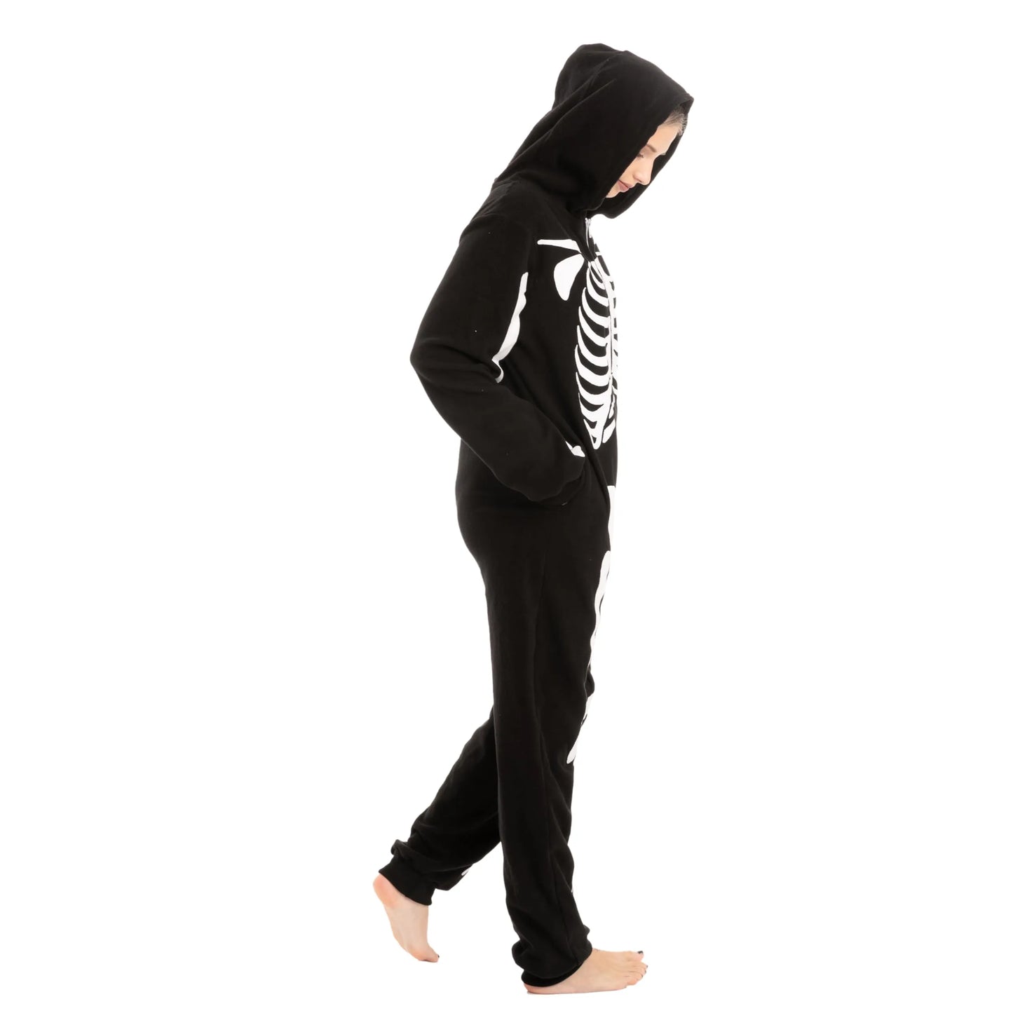 Syncfun Unisex Adult Skeleton Jumpsuit Pajama Zippered Halloween Hoody Sleepwear Costume(Large) Black