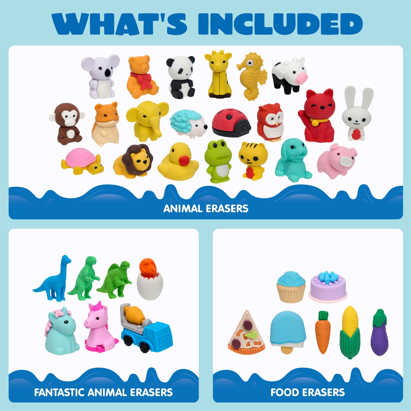 Joyfy 36 Pcs 3D Erasers for Kids, Food & Animals Erasers Bulk, Fun & Cute Mini Erasers for Pencil, Desk Pets, Classroom Prize, Birthday Party Favors, Treasure Box Toys, Gifts for Boys Girls
