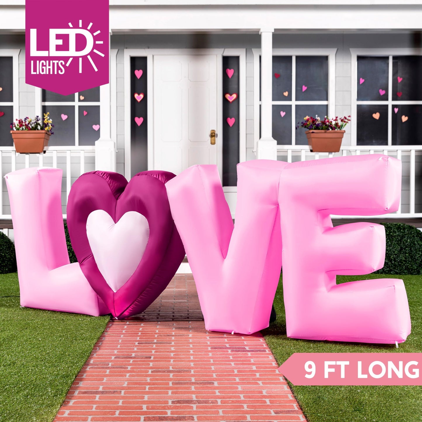 9 FT Long Valentine Inflatable Love Letters with Build-in LED Lights, Blow up Valentine Romantic Holiday Decor for Wedding Propose Indoor Yard Party Supplies