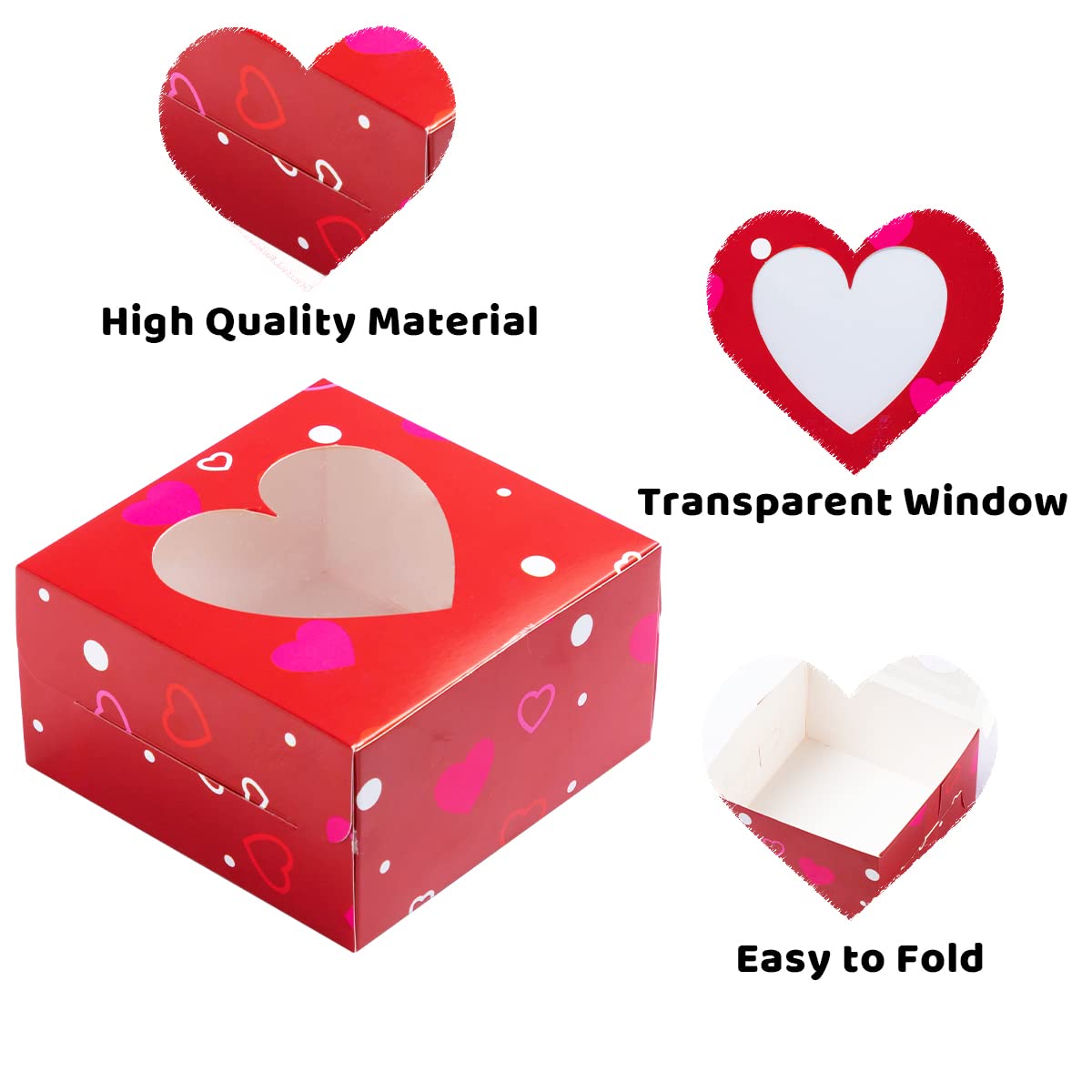 24 Pcs Valentine’s Day Bakery Treat Boxes Valentines Cupcake Boxes Cookie Boxes with Window for Holiday Pastries, Doughnut, Cookie, Cupcakes, Brownies, Truffles Gift Giving