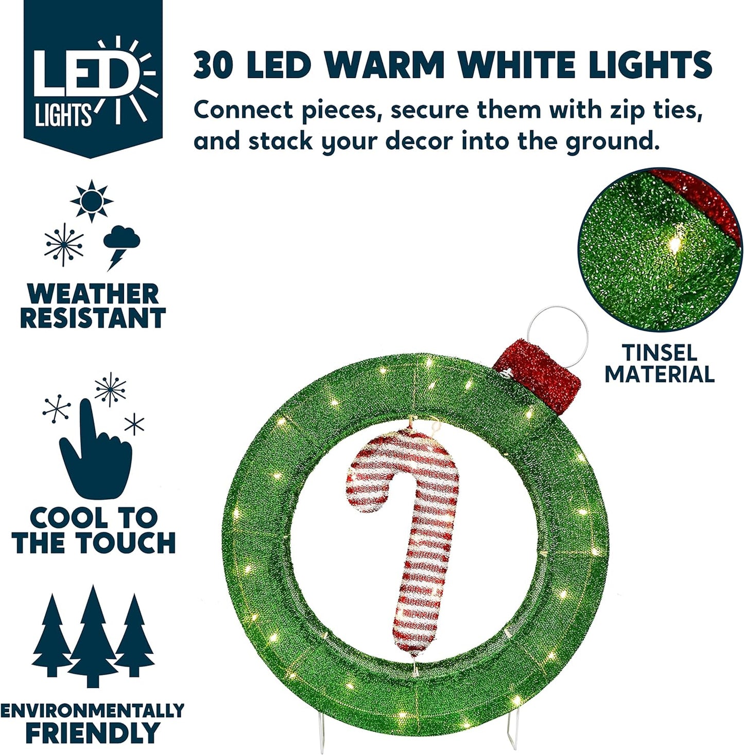 Syncfun 2 FT Candy Cane Yard Light Christmas Outdoor Decorations,30 LED Christmas Decorations,Christmas Yard Light with Stakes Decorations Outdoor Holiday Decor