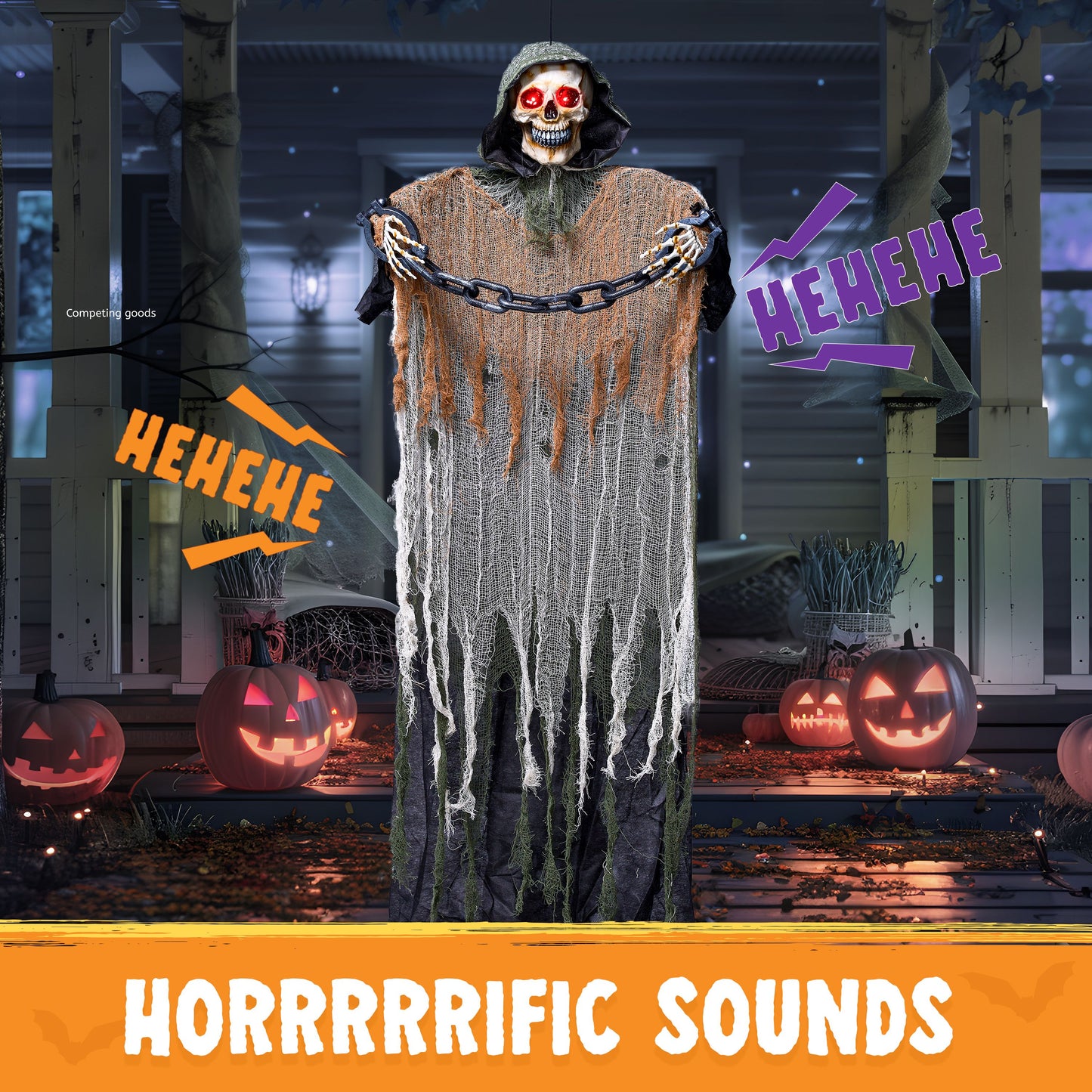 Syncfun 67 Inch Halloween Hanging Ghosts,Scary Lighted Eyes Animated Grim Reapers with Chain Decorations for Halloween Hanging Decorations Indoor Outdoor Yard Home Decorations