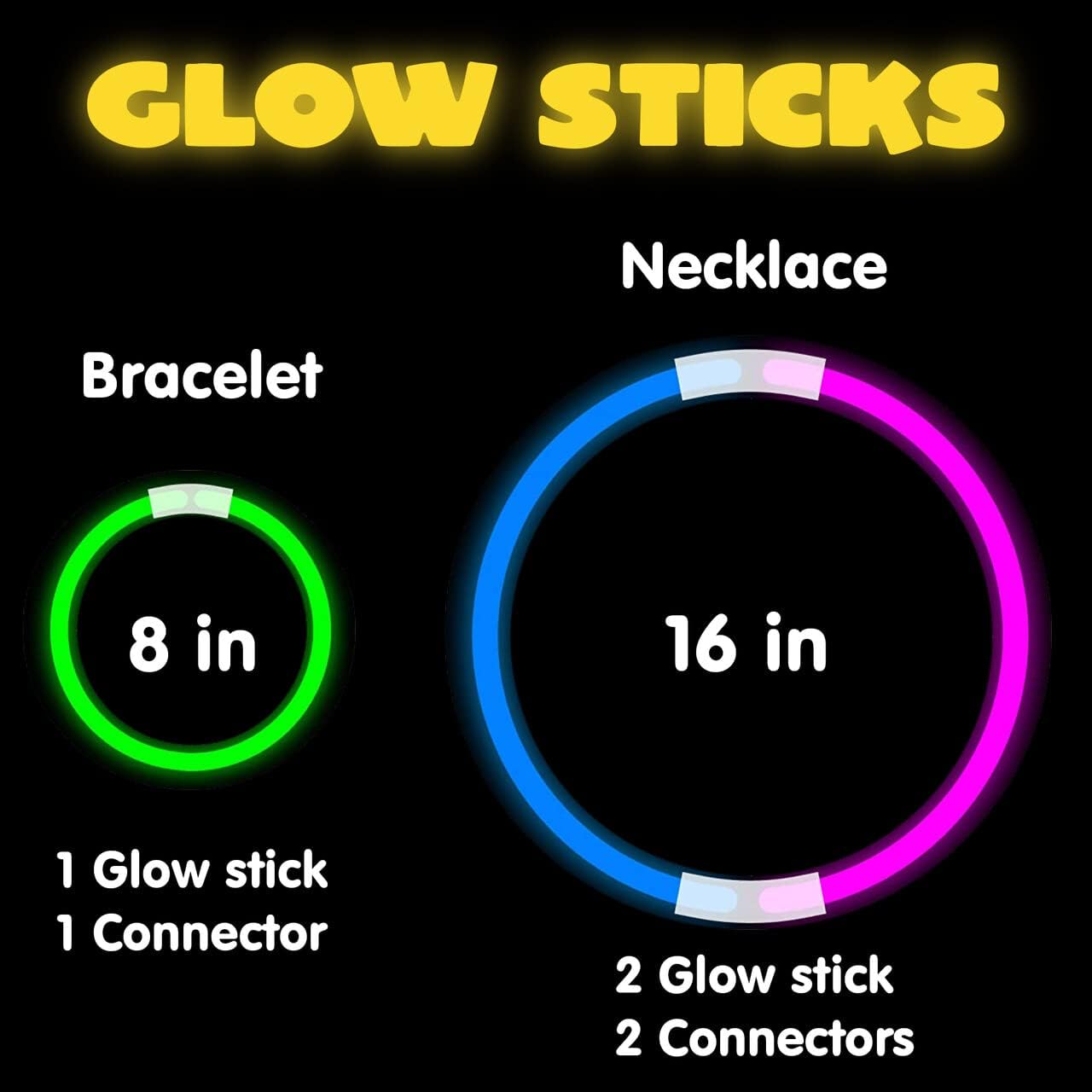 JOYIN 200 Pcs Glow Sticks, 8" Glow in the Dark Sticks Glow with Necklaces and Bracelets Connectors, Light-up Glowsticks Party Favors