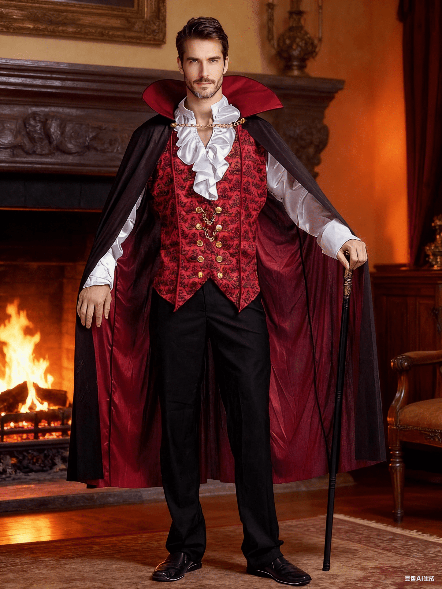 Joyfy Halloween Vampire Costume Set for Adult Halloween Men's Vampire Cape, Medieval Costume Party Fancy Dress up
