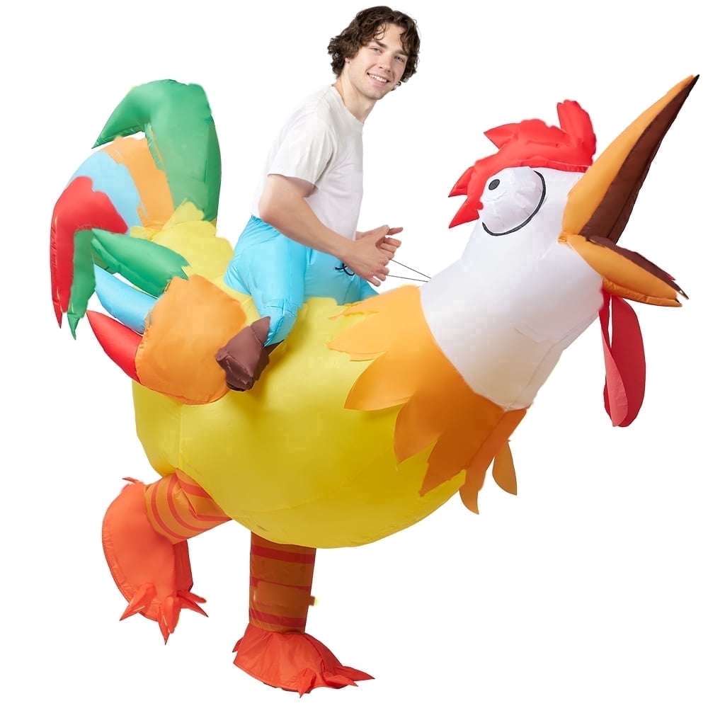 Joyfy Adult Inflatable Costume Riding Rooster Air Blowing Deluxe Ride-On Halloween Costume for  Animal Theme Dress up Party