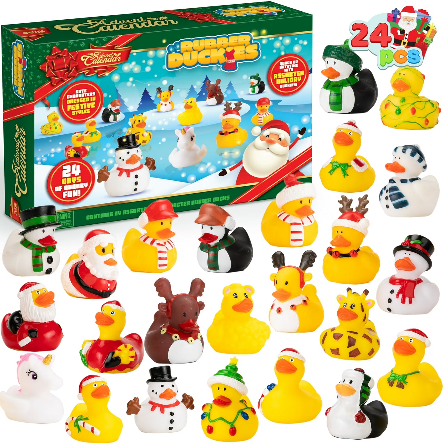 Joyfy 24 Pack Rubber Duck Advent Calendar, 24 Days of Surprises with Unique Duck Bath Toys for Toddlers & Kids Ages 3-8, Fun Holiday Countdown Gifts