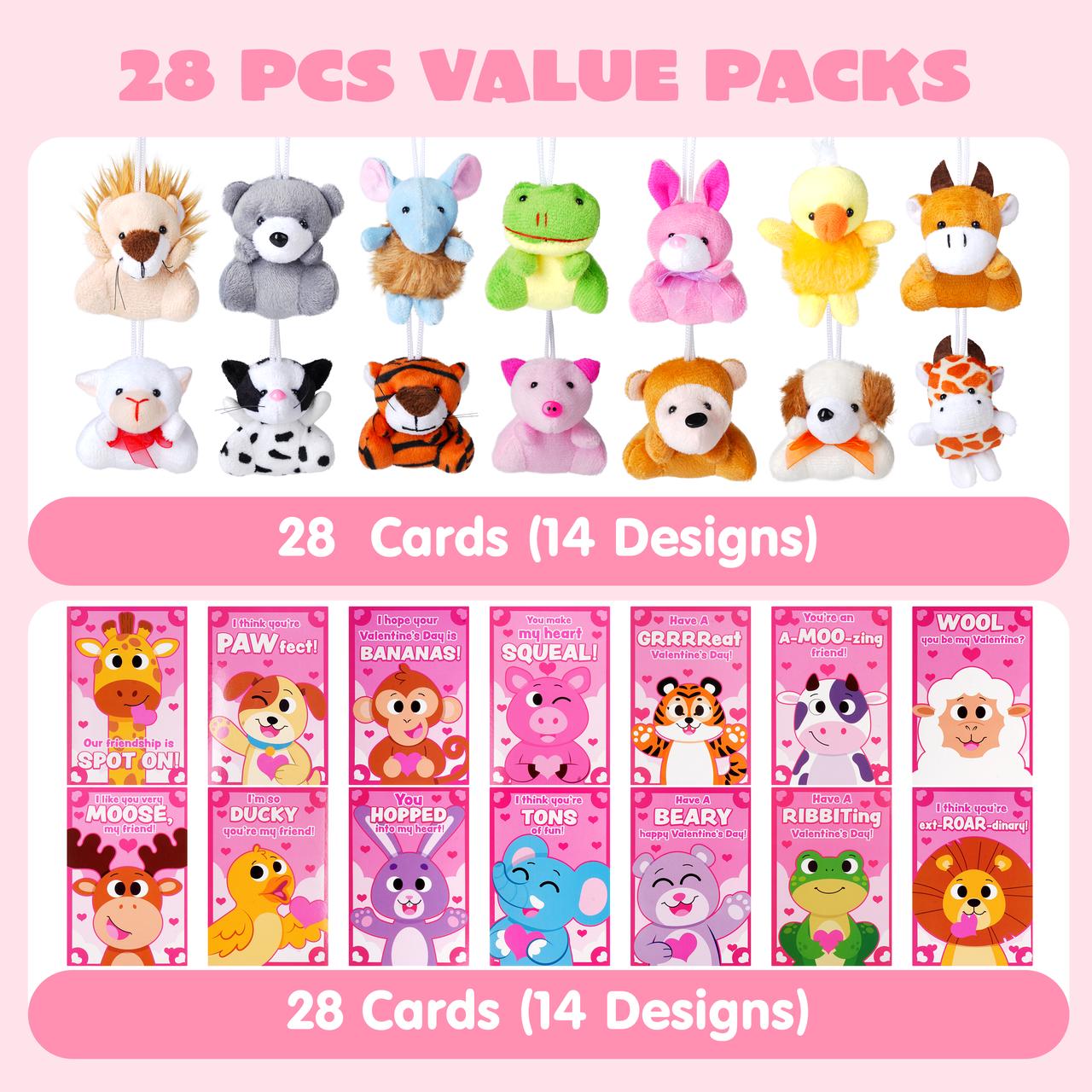 28 Pieces Valentine's Day Mini Stuffed Animals with Matching Bands