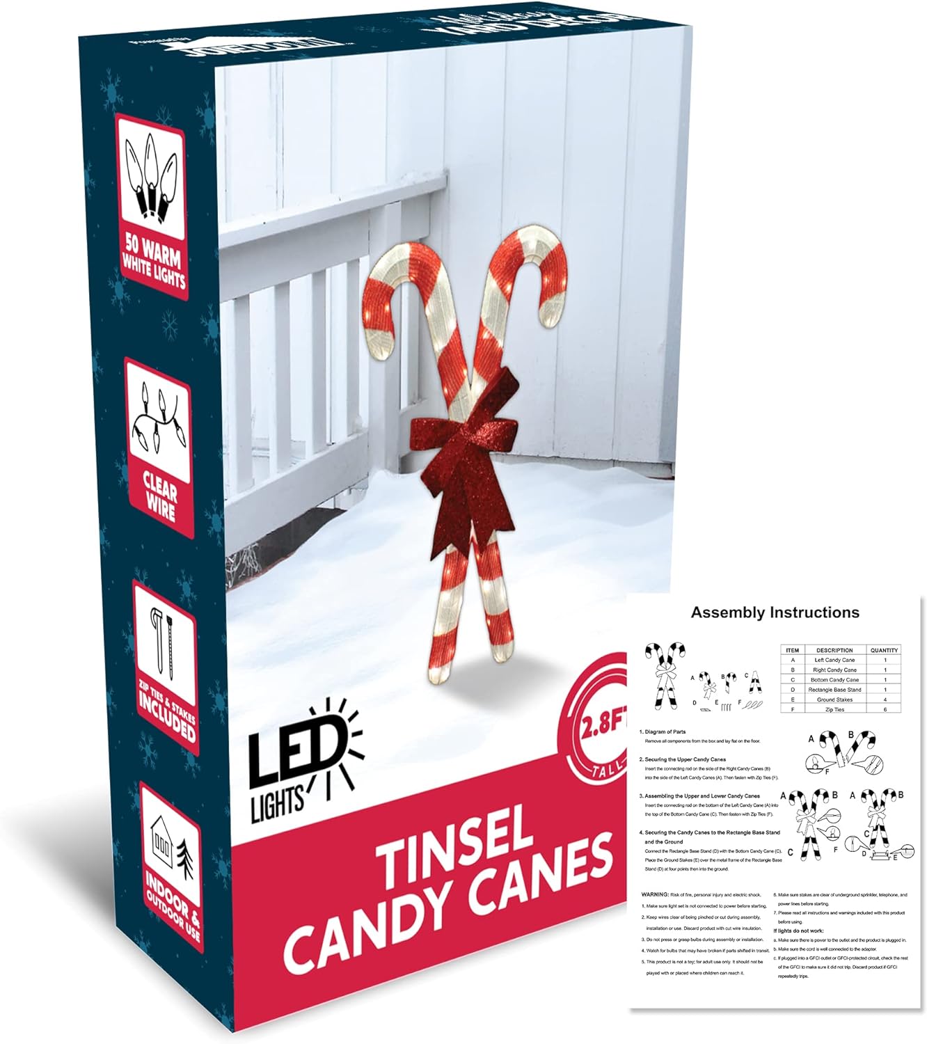 Joyfy 2.8 FT Candy Cane Yard Light Christmas Outdoor Decorations,50 Pre-Lit LED Christmas Decorations,Christmas Yard Light with Stakes Decorations Outdoor Holiday Decor