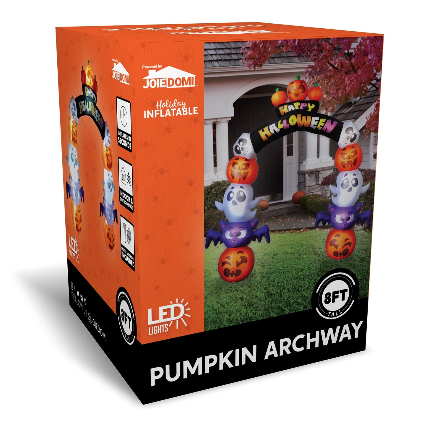 Syncfun 8 FT Halloween Inflatable Stacked Pumpkins Halloween Archway Bat Decorations Inflatable with Build-in LEDs,Halloween Blow Up Yard Decorations