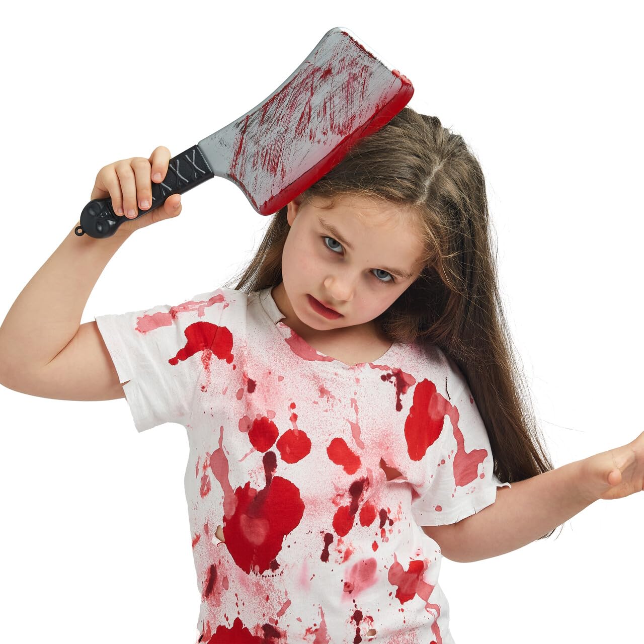 SYNCFUN 14.2 Inch Halloween Fake Cleaver With Fake Blood Prop,Large Plastic Halloween Prop Knife Toy for Costume Accessories Horror Costumes,Scary Accessories for Kids & Adults