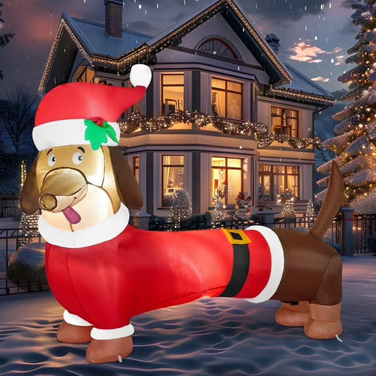 Joyfy 5 FT Christmas Inflatables Dachshund Dog Outdoor Decorations,Wiener Dog Christmas Blow Ups Yard Christmas with Built-in LEDs for Holiday Party Garden Lawn Decor