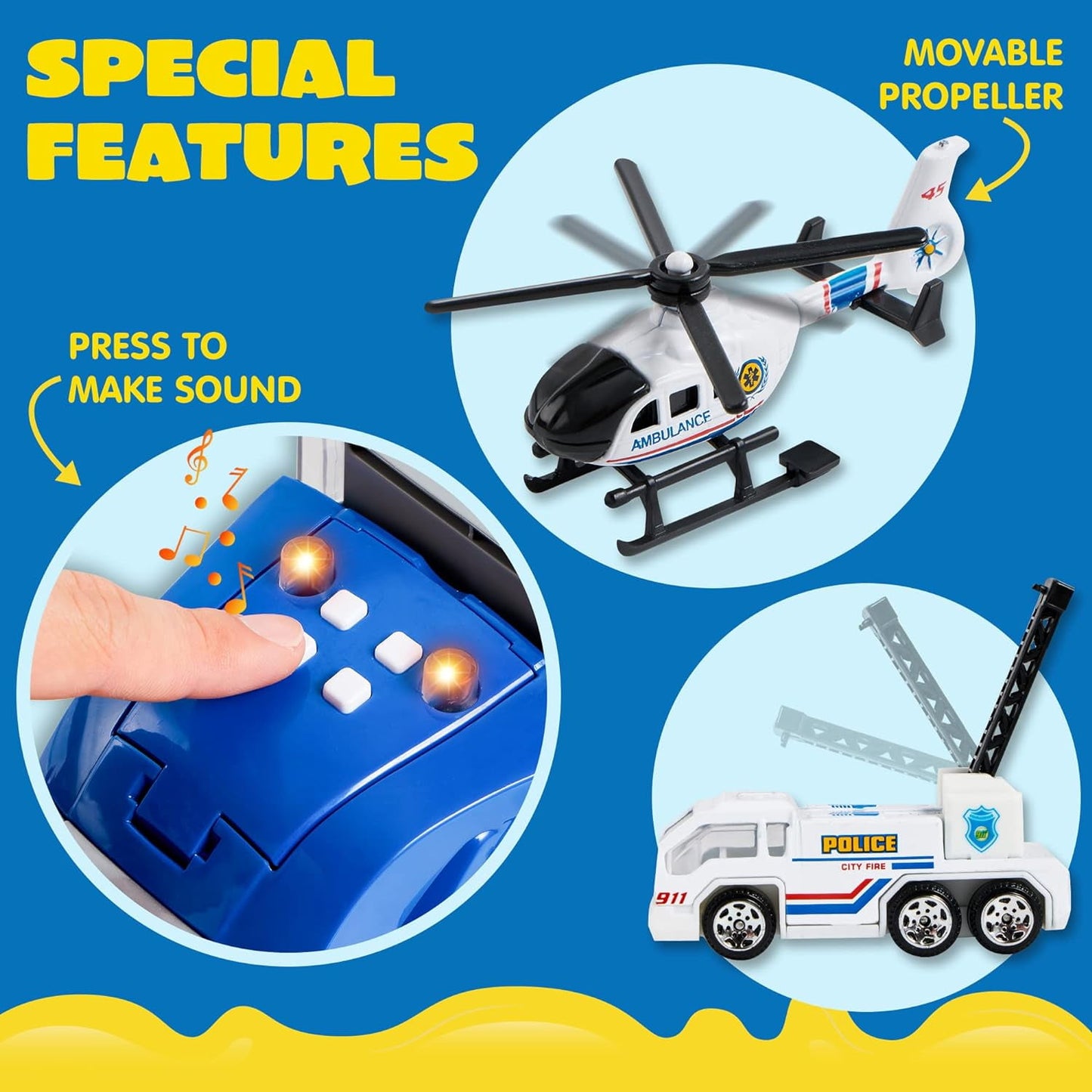 Joyfy 25 in 1 Die-cast Police Rescue Truck Car Toy Set with Sounds and Lights, Mini Police Vehicles in Carrier Truck, Play Police Patrol Rescue Vehicle Toy, Birthday Gifts for Over 3 Years Old Boys