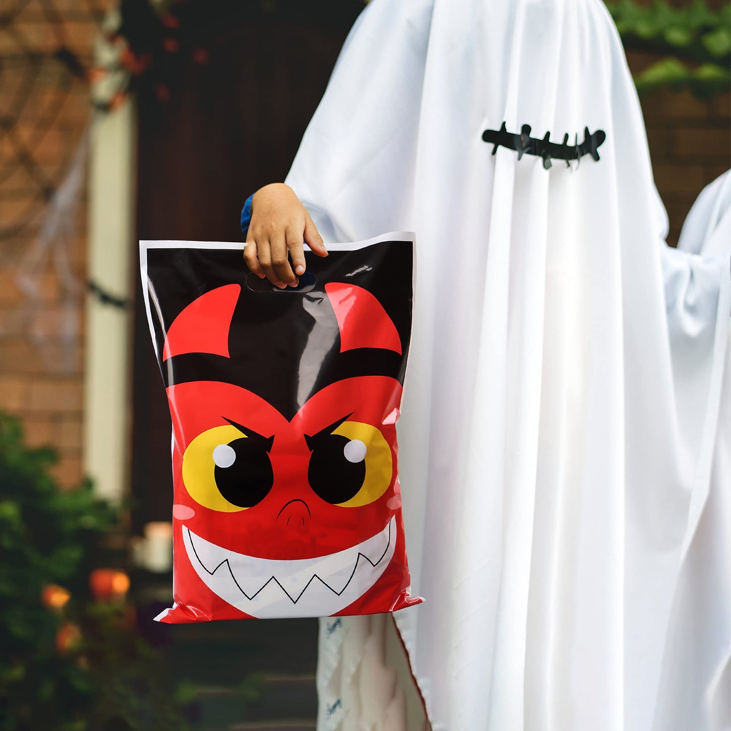 SYNCFUN 72 Pcs Halloween Treat Bags Goodie Bags Plastic Halloween Candy Bags Trick or Treat Creepy Designs Halloween Bags for Kids Trick or Treat,Classroom Goody Bags
