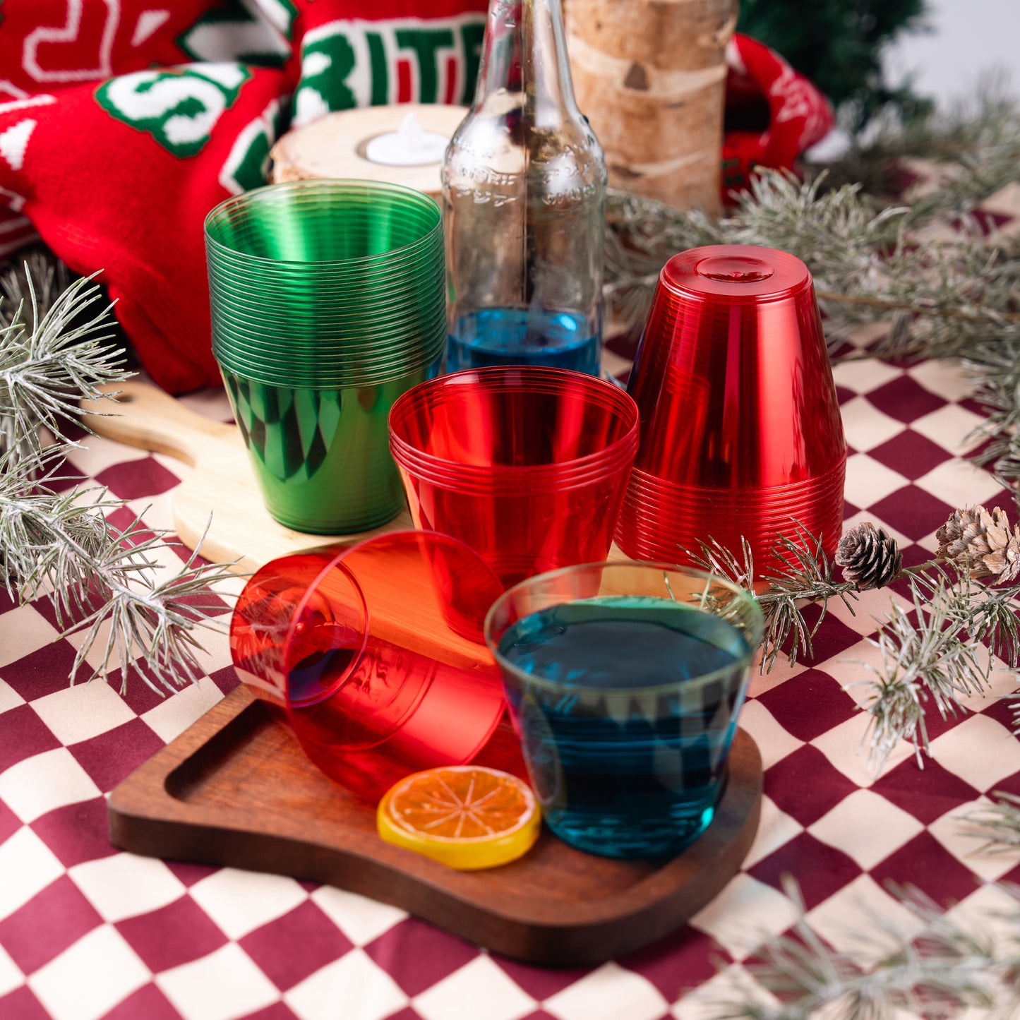 Joyfy 36 Pcs Clear Disposable Plastic Cups, 9 OZ Christmas Red and Green Plastic Drinking Cups, Plastic Wine Glasses for Xmas Party Supplies, Wedding, Thanksgiving, Birthday, Holiday, New Year