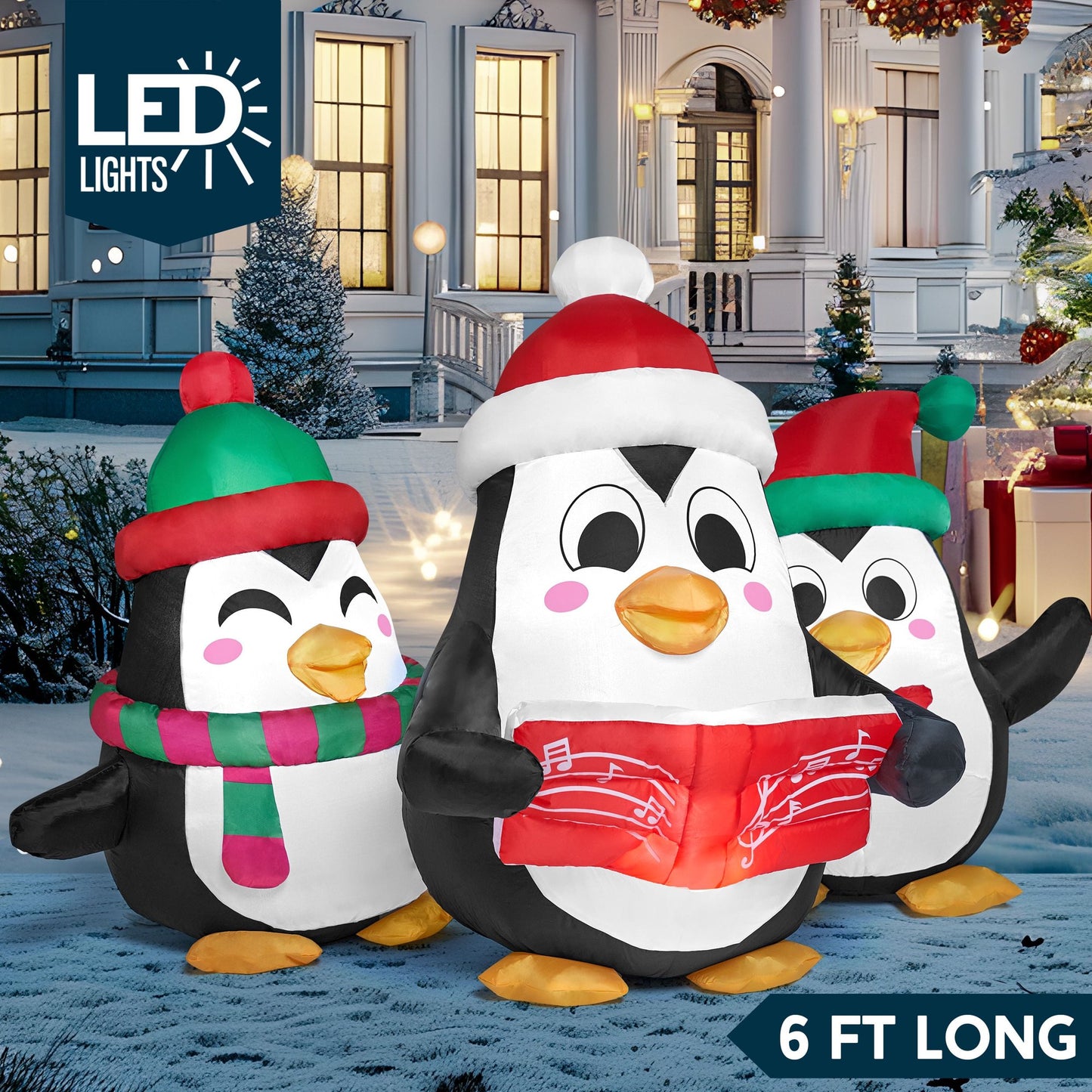 Joyfy 6 ft Christmas Inflatables Penguins Choir Outdoor Decorations,Christmas Penguins Blow Ups Yard with Built-in LEDs for Holiday Party Garden Lawn Decor