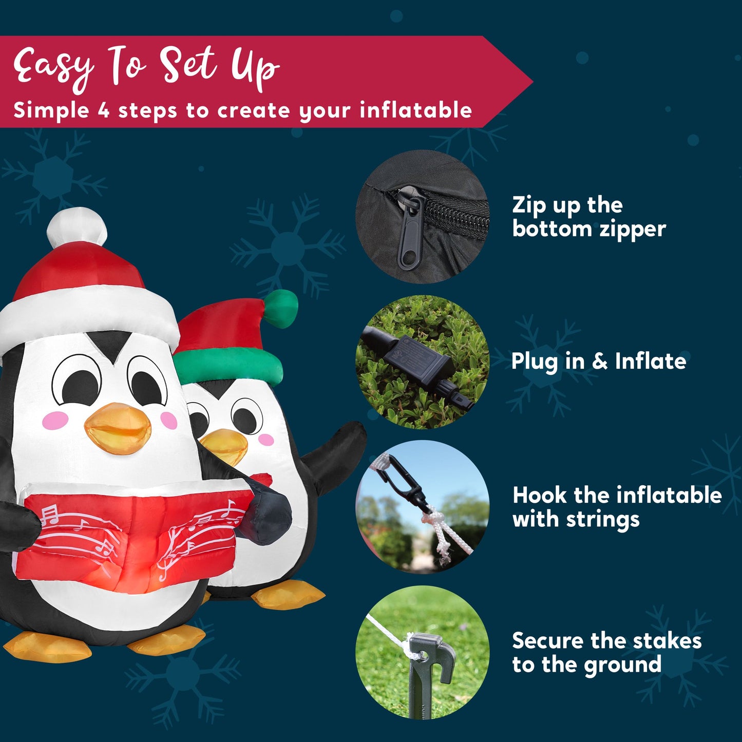 Joyfy 6 ft Christmas Inflatables Penguins Choir Outdoor Decorations,Christmas Penguins Blow Ups Yard with Built-in LEDs for Holiday Party Garden Lawn Decor