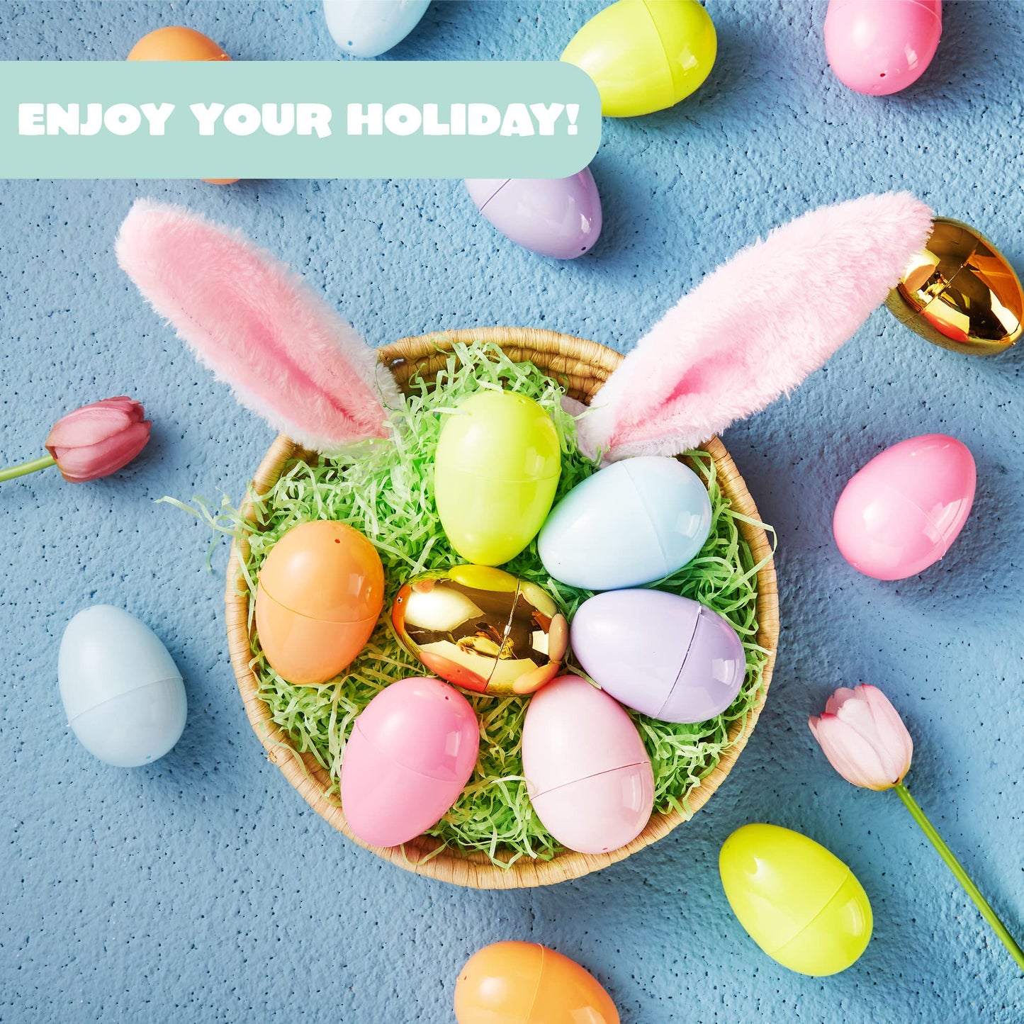 JOYFY 100 Pieces 3.15 Inch Pastel Easter Eggs + 2 Gold Eggs, Empty Easter Eggs Fillable, Colorful Plastic Eggs in Bulk for Easter Hunting
