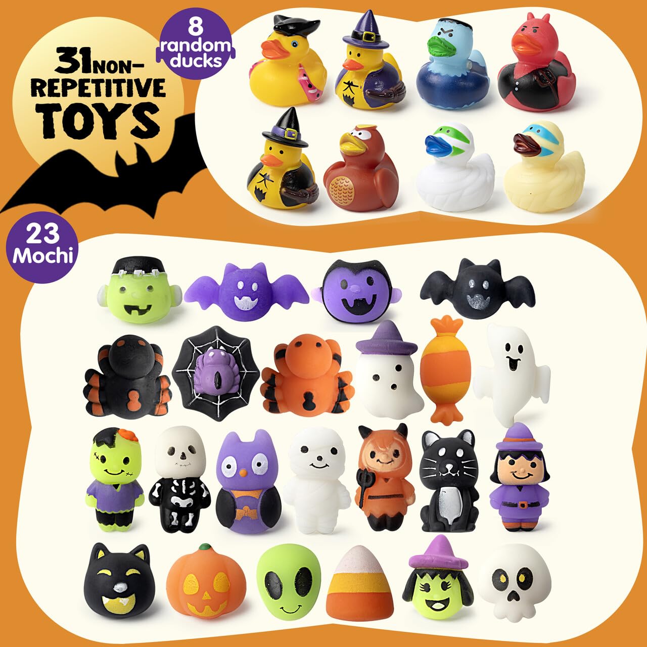JOYIN Halloween Advent Calendar with Surprise Toys,Holiday CountDown to Halloween with Mochi and Surprise Halloween Themed Rubber Ducks,Halloween Countdown Calendar with Toys for Halloween