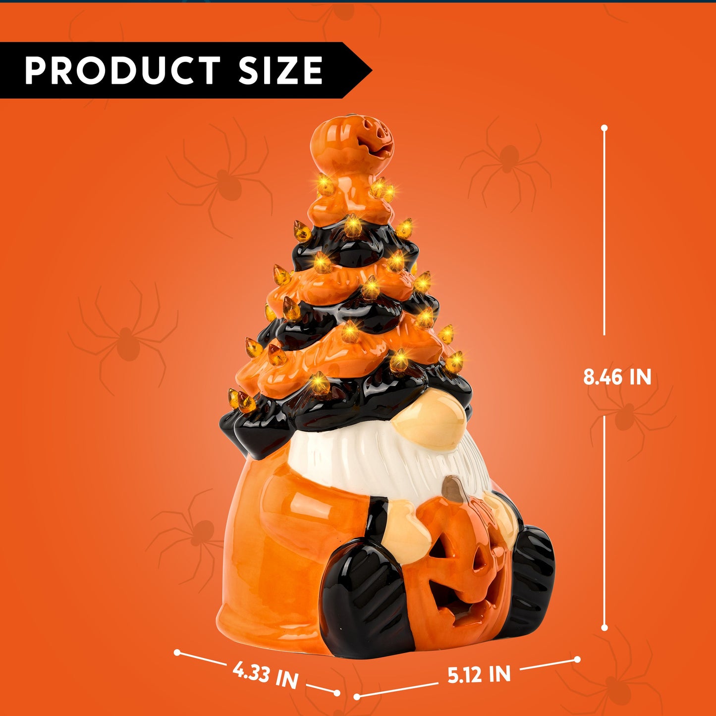 JOYIN 8.5 inch Halloween Decorations Ceramic Gnome Tree Decorations with Build-in LEDs,Light Up Pumpkin Table Decor Bedroom Indoor Centerpieces for Tables