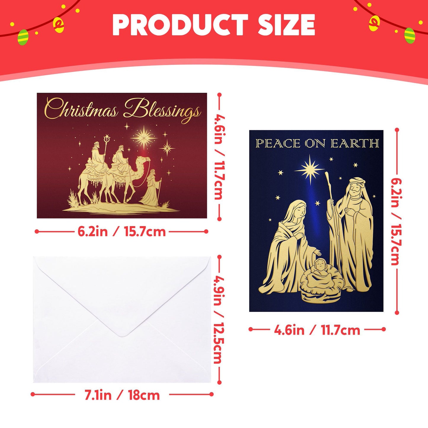Joyfy 24 Religious Christmas Greeting Cards with Envelopes 4 Designs Boxed Cards Set for Winter Christmas Holidays
