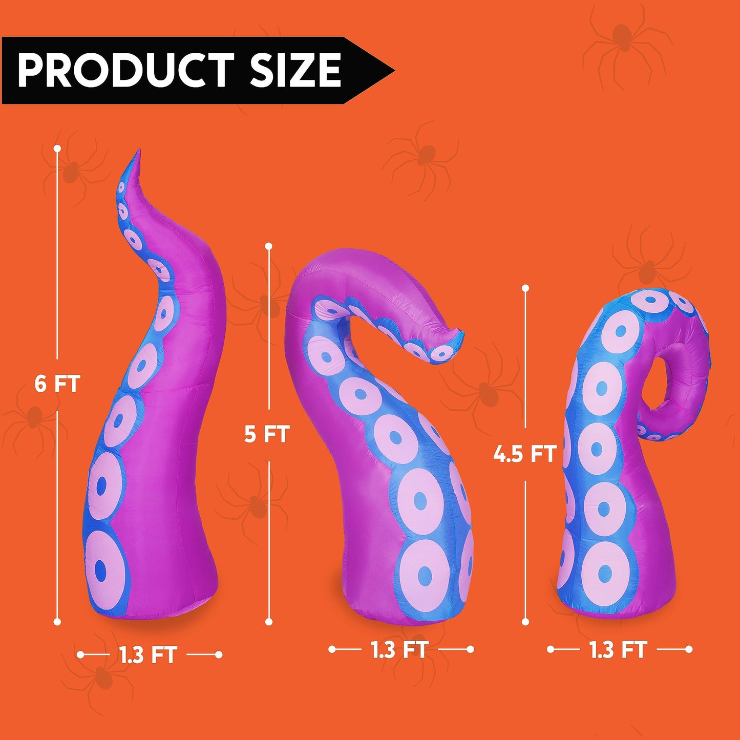 Syncfun 3 Pcs Halloween Inflatable Outdoor Giant Octopus Tentacle Broke Out from Window with Built-in LED Blow Up Inflatable for Window Decoration Yard Garden Lawn Decor
