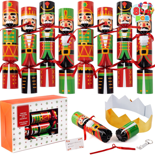 Joyfy 8 Pcs Christmas Crackers Party Favor Non-Snap Nutcracker Style Design Party Table Favors with Holiday Party Favor Supplies for Kids and Adults, Christmas Parties, Dinners and Holidays
