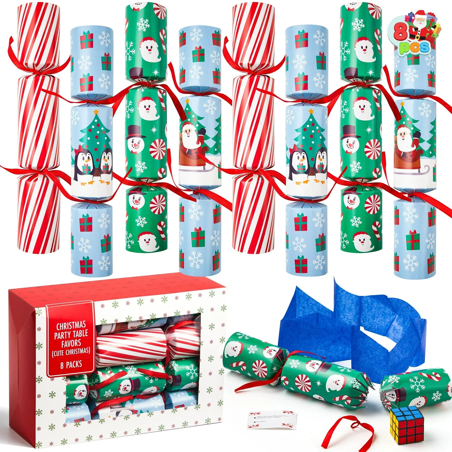 Joyfy 8 Pcs Christmas Crackers Party Favor Non-Snap Christmas Party Table Favors with Holiday Party Favor Supplies for Kids and Adults, Christmas Parties, Dinners and Holidays