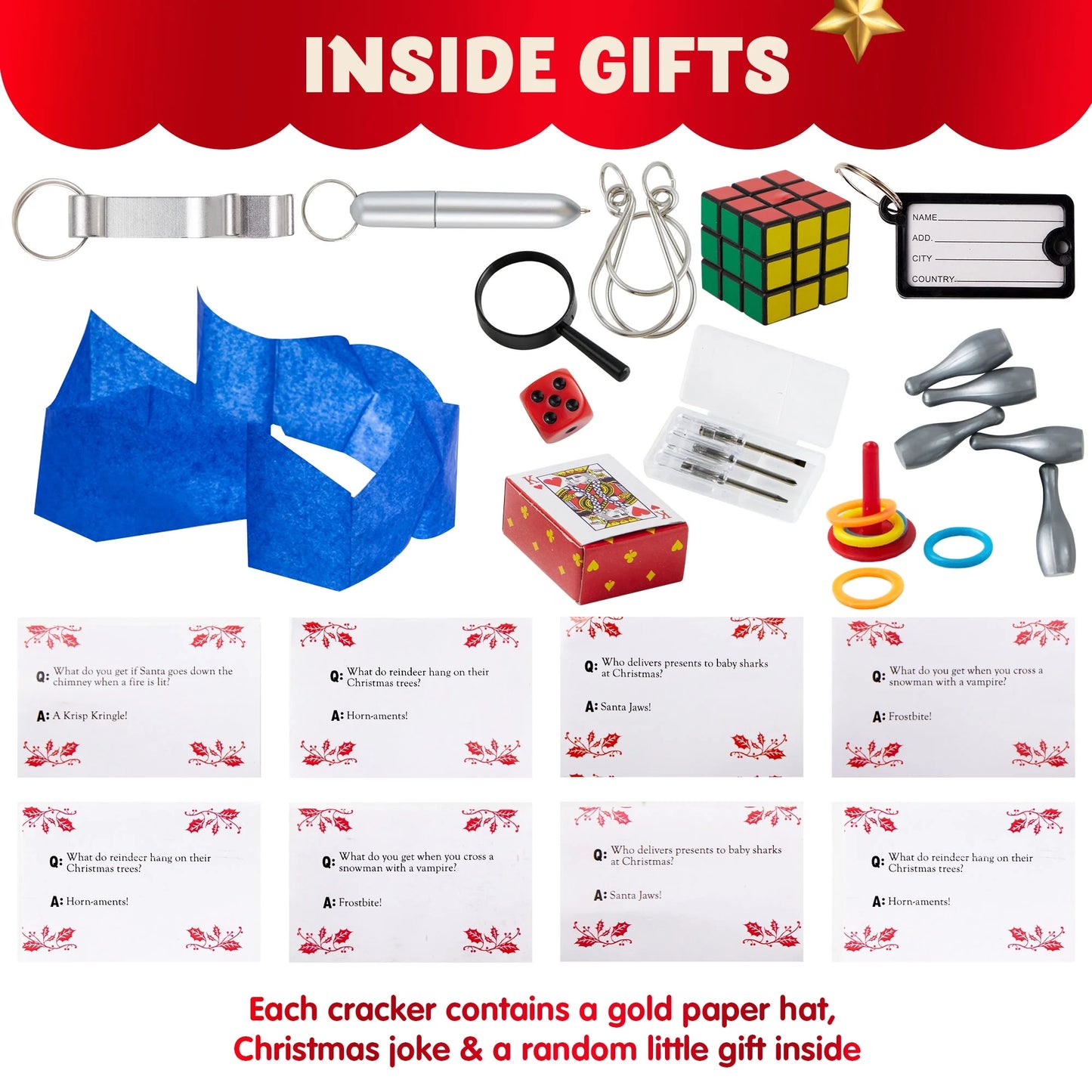Joyfy 8 Pcs Christmas Crackers Party Favor Non-Snap Christmas Party Table Favors with Holiday Party Favor Supplies for Kids and Adults, Christmas Parties, Dinners and Holidays