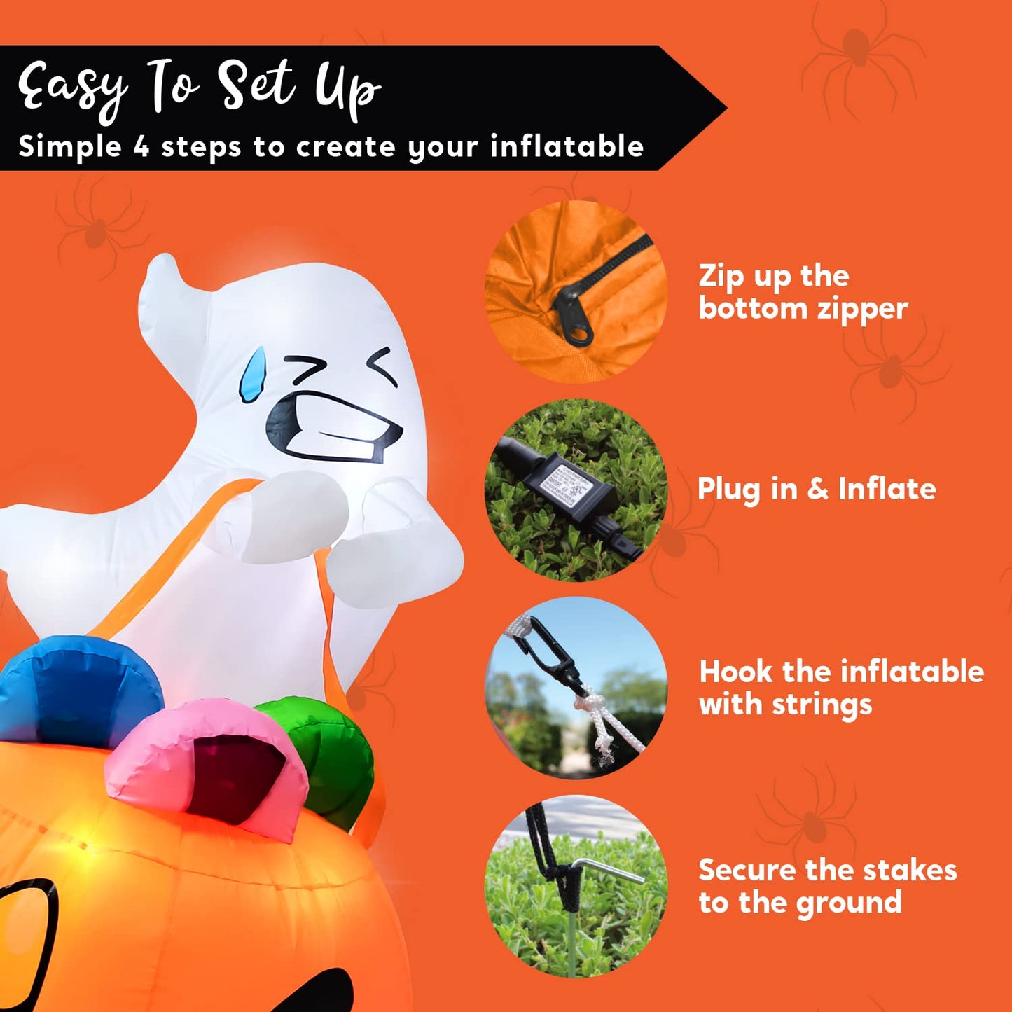 Syncfun 5 FT Halloween Inflatable Light up Ghost Lift Pumpkin Candy Bag Decorations Halloween Inflatables Outdoor Decorations,Blow up Halloween Yard Decorations