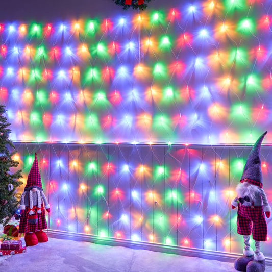 Joyfy 200 Christmas Net Lights for Bushes,6.5 x 10 ft Multicolor Incandescent Christmas Lights Net Lights Outdoor Mesh Lights for Bushes Garden Party Xmas Tree Decoration