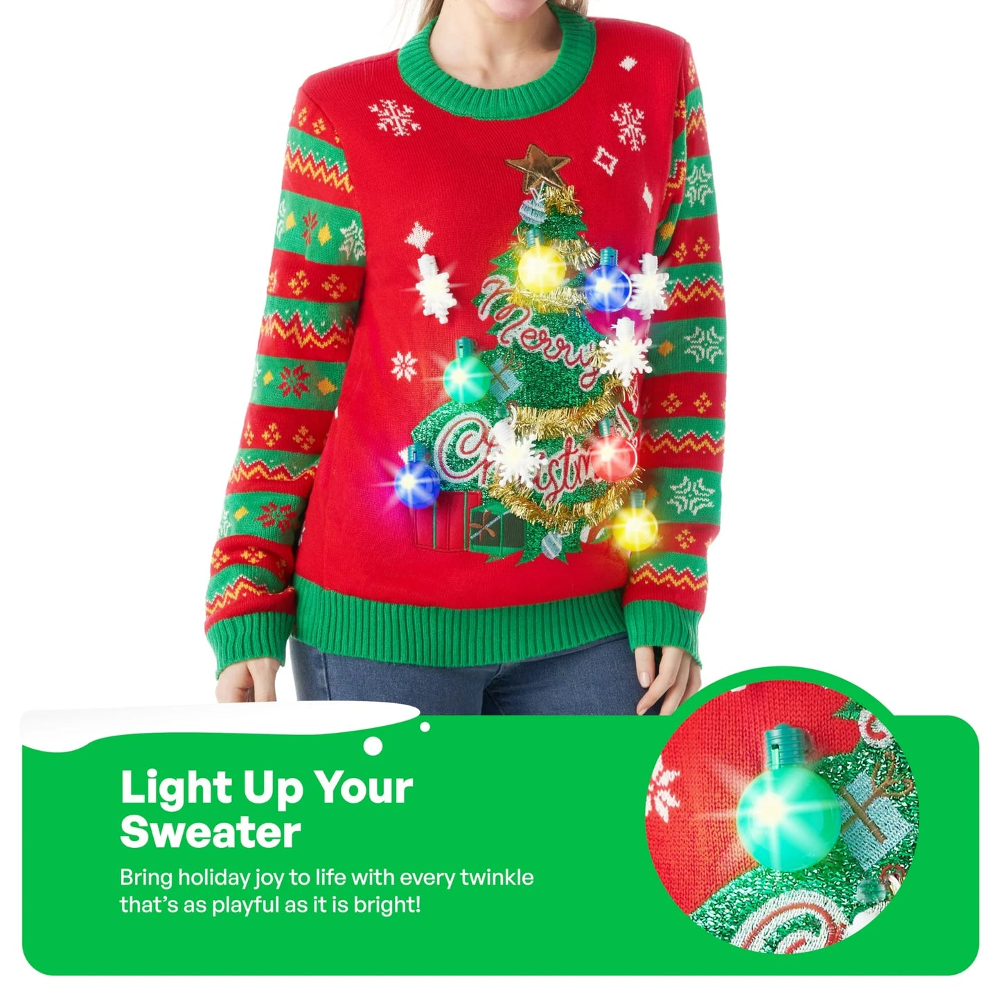 Joyfy Ugly Christmas Sweaters for Women, Light Up Christmas Sweater, Reindeer Ugly Christmas Sweater