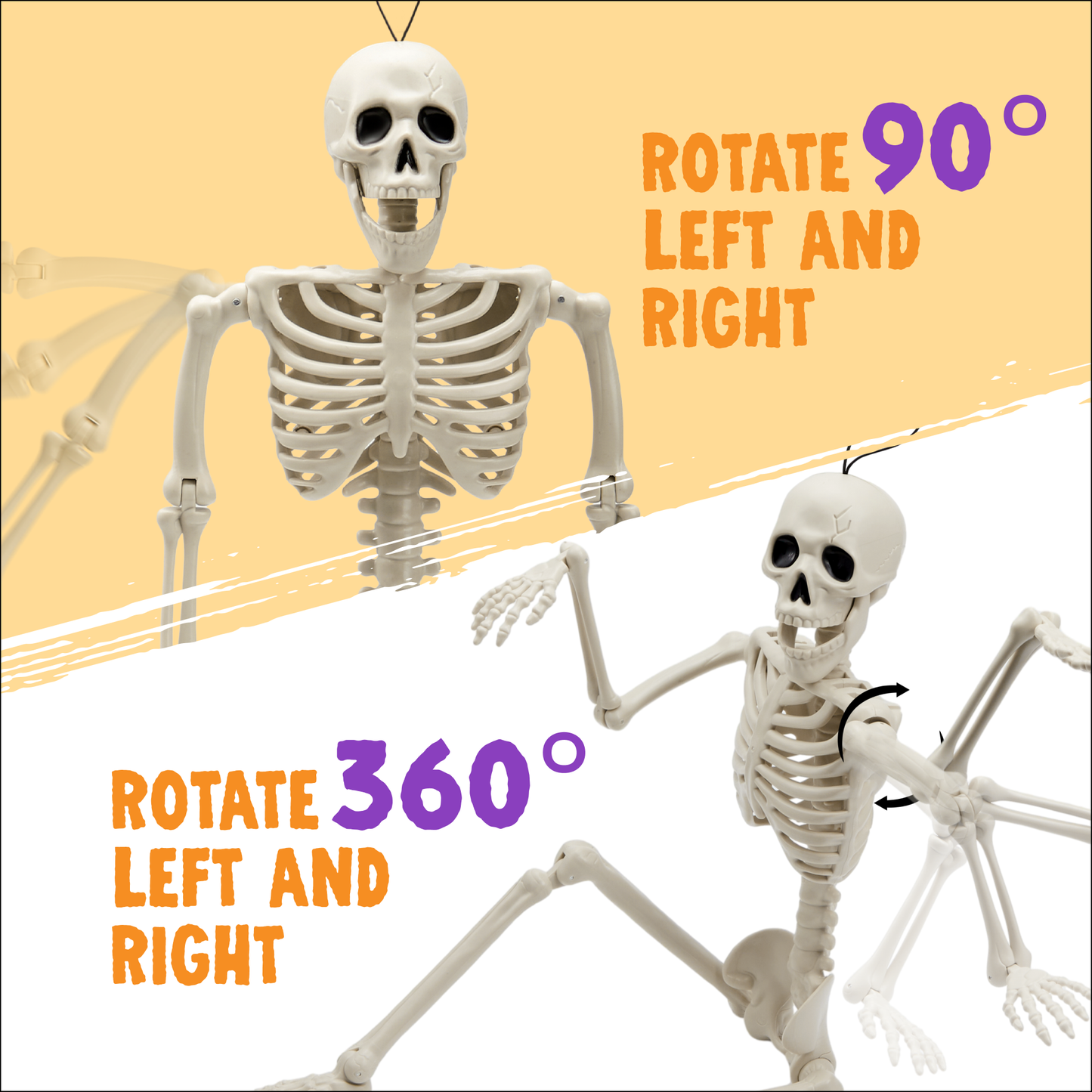 SYNCFUN 1 Pcs Halloween Skeleton Decorations,16 Inch Full Body Poseable Skeleton with Movable Joints for Halloween Indoor Outdoor Party,Graveyard,Haunted House Accessories