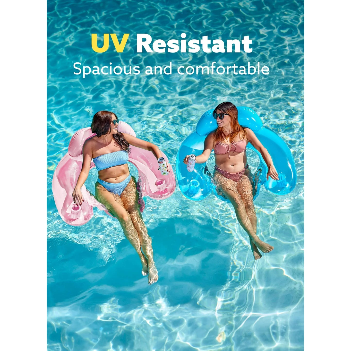 2 Packs Transparent Pool Chair,Blow up Floating Pool Floats Chair (Blue, Pink)