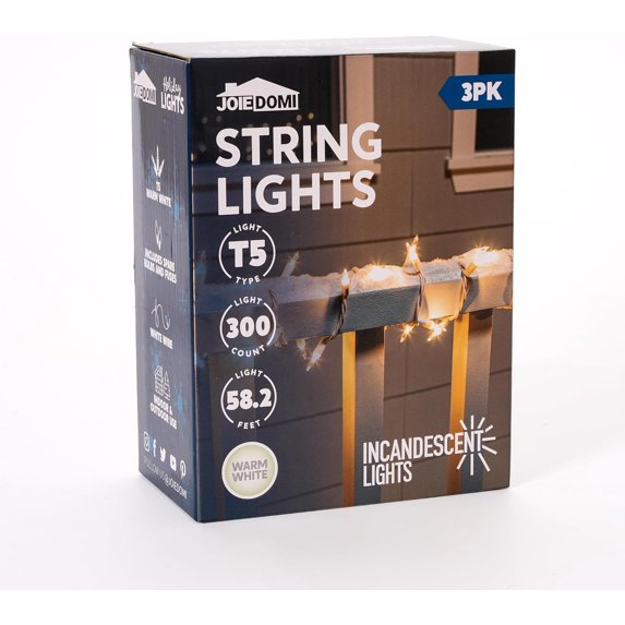 Joyfy Clear Christmas Lights,64.5ft 300(3x100) Count Led Clear White Christmas String Lights,Connectable White Wire Xmas Tree Lights for Indoor Outdoor Christmas Decorations Holiday Party Decor