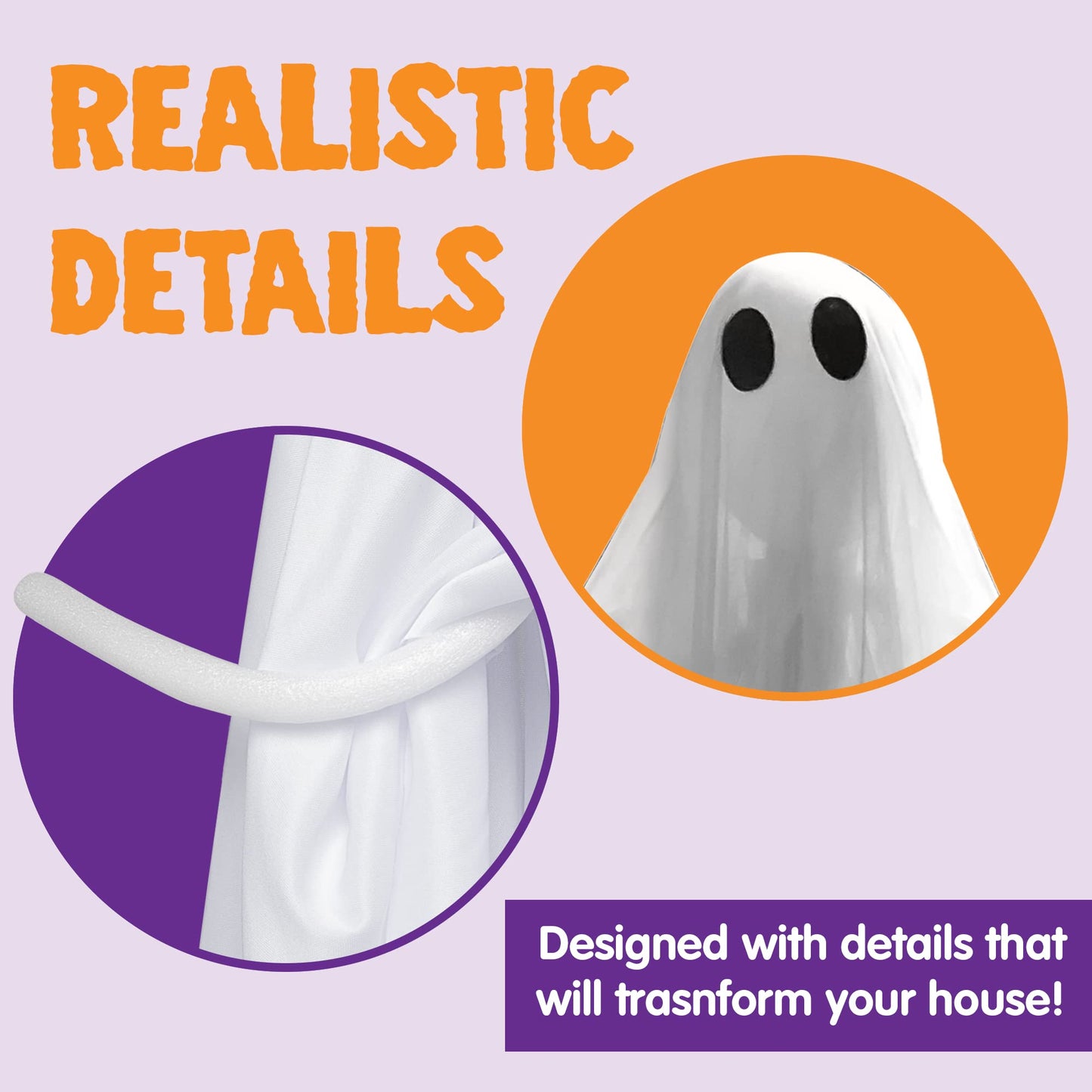 Joyfy 47 Inch Hanging Ghosts Halloween Decor,Halloween Light up White Ghosts with Spooky Blue LED Light,Halloween Outdoor Yard Porch Decorations,Haunted House Decorations