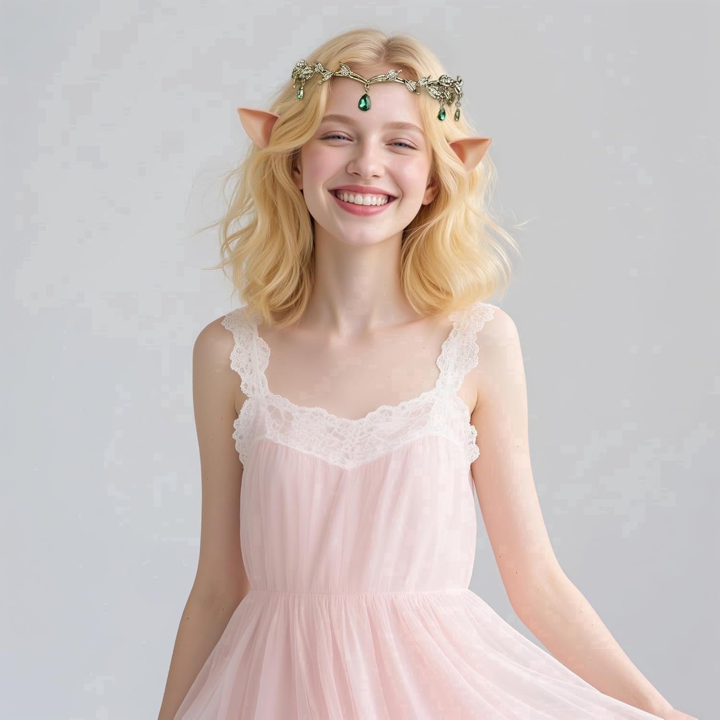 Joyfy Elf Ears with Crown Accessory Set, with Fairy Ears and Crown Headband for Women, Halloween Cosplay Costume Party