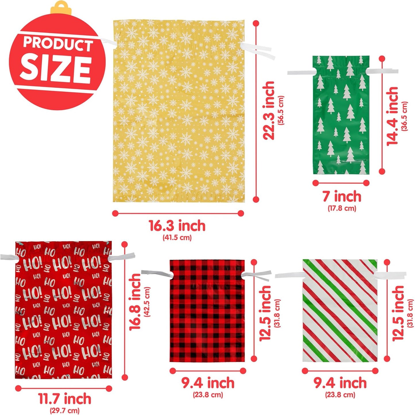 Joyfy 36 Pcs Christmas Drawstring Gift Bags Assorted Sizes Reusable Plastic Bag for Christmas Party Holiday, Party Favor, Presents Wrapping Gift Bags
