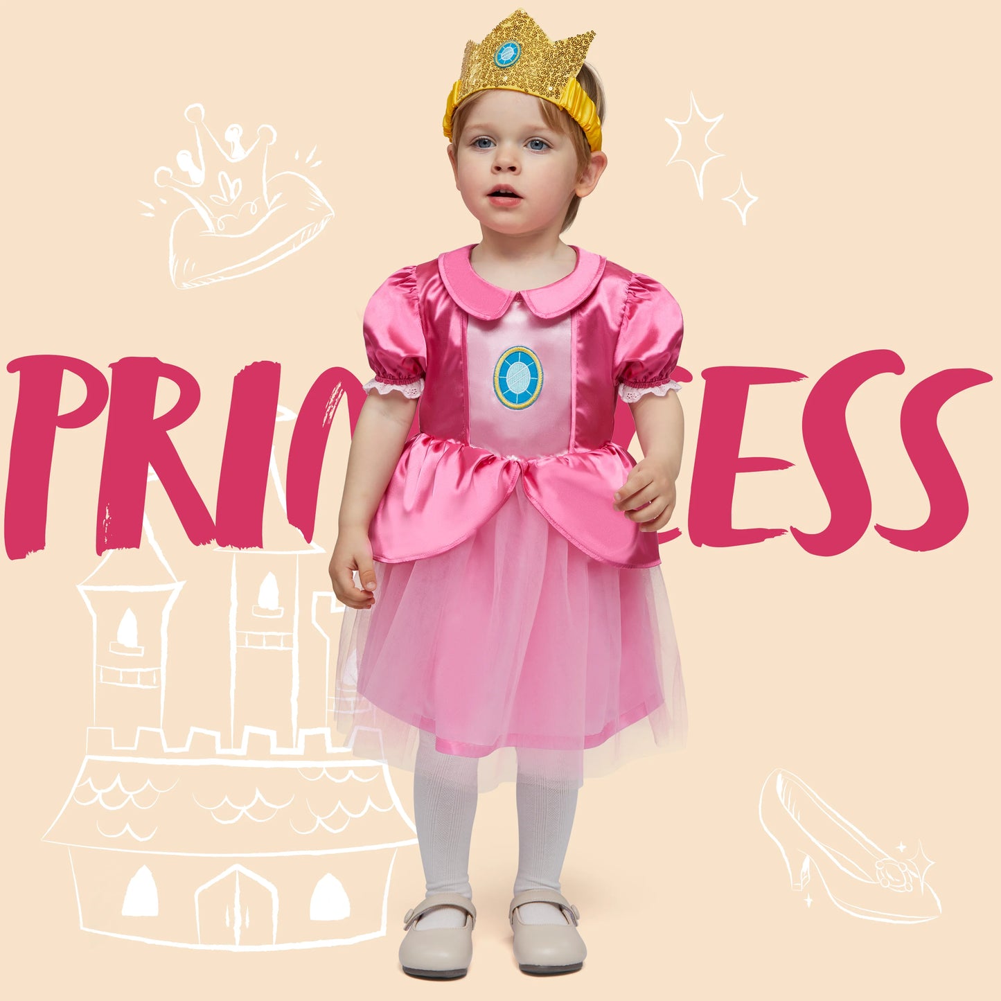 Joyfy Halloween Pink Girls Princess Dress, Toddler Princess Dress, Girls Tulle Dress for Halloween Dress up Party